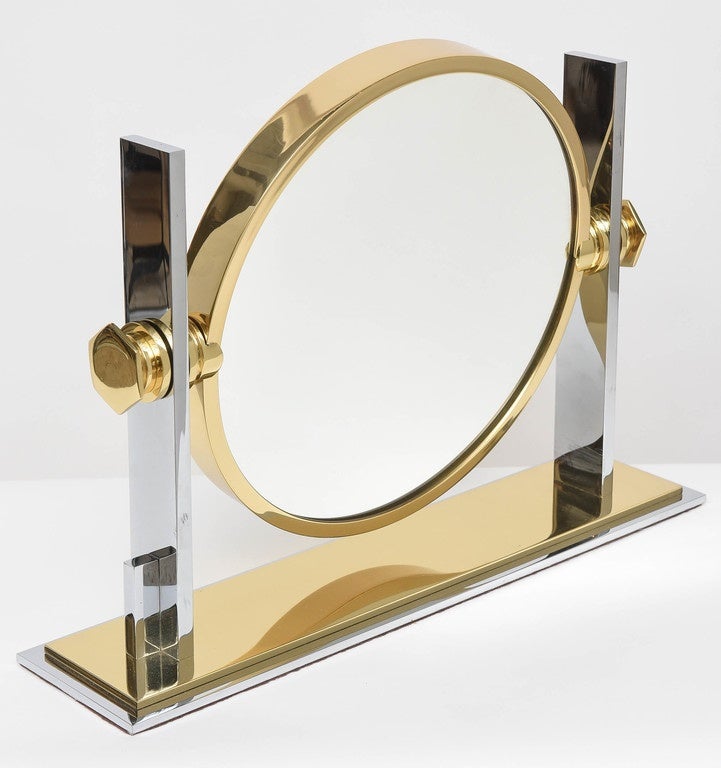 Late 20th Century Karl Springer Chrome and Brass Vanity Mirror