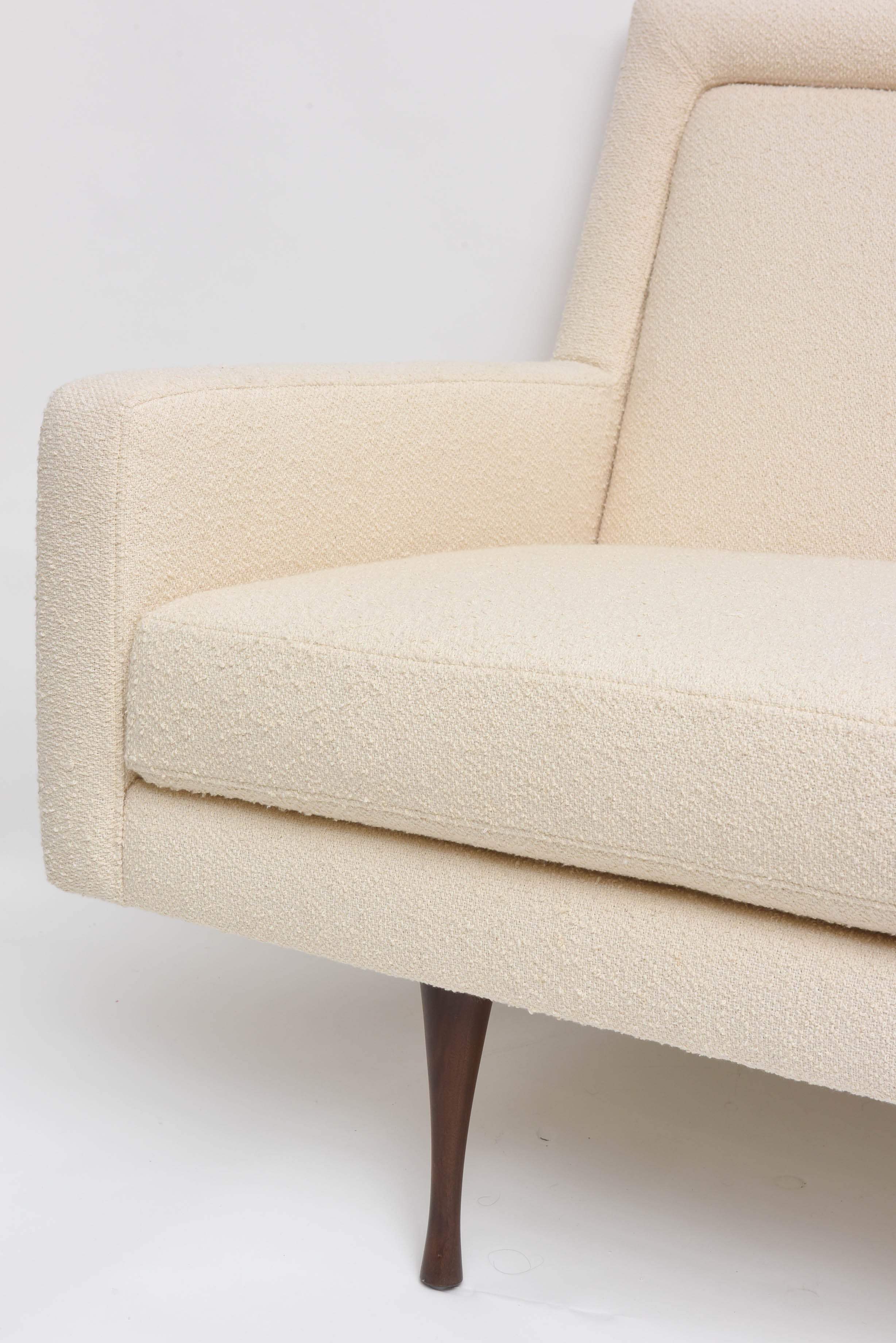 Rare Symmetric Group sofa by Paul McCobb for Widdicomb. Fully restored. Walnut legs, cotton bouclé upholstery.