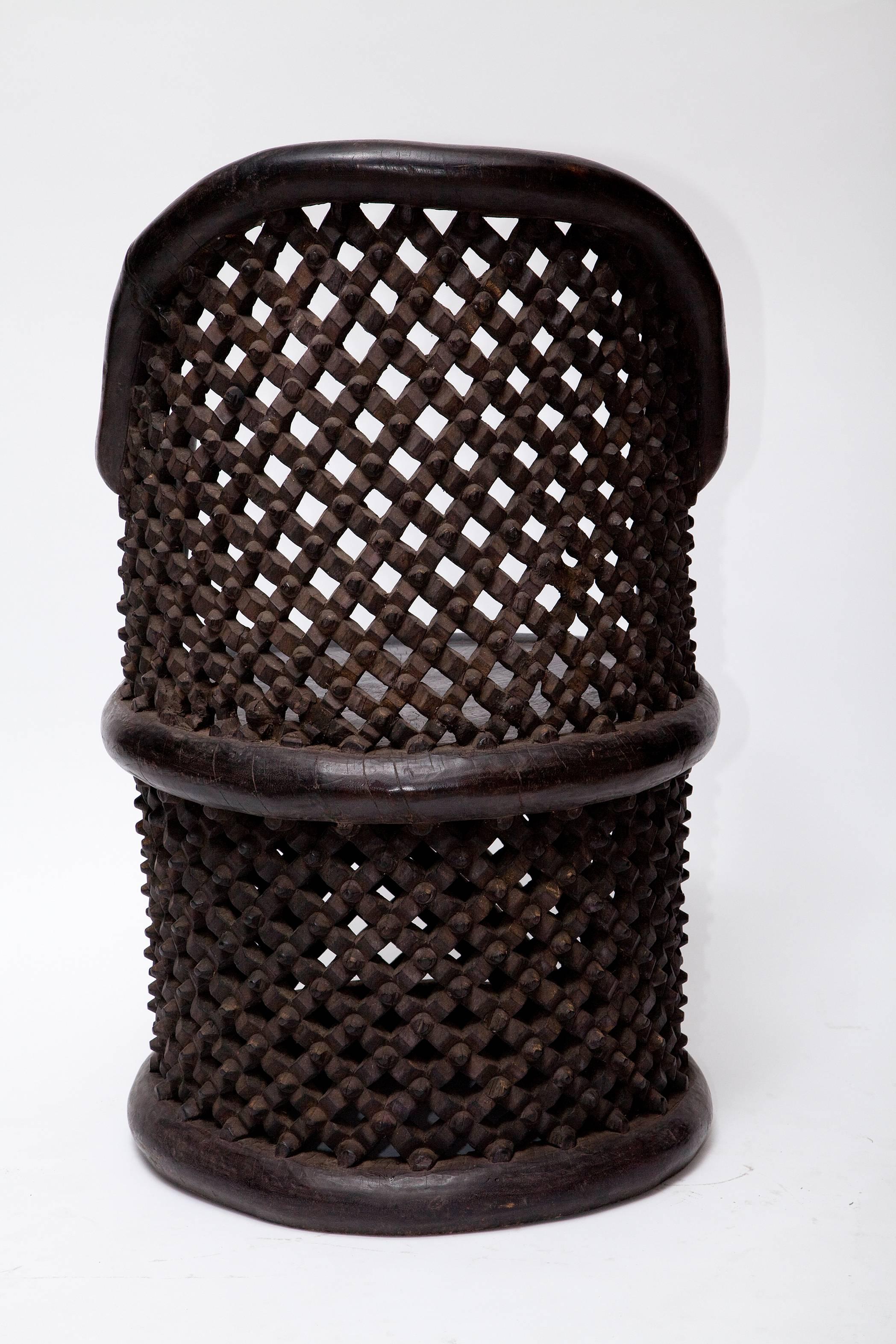Bamileke Hand Carved Wood Tribal Chair - One Left! In Good Condition In North Miami, FL