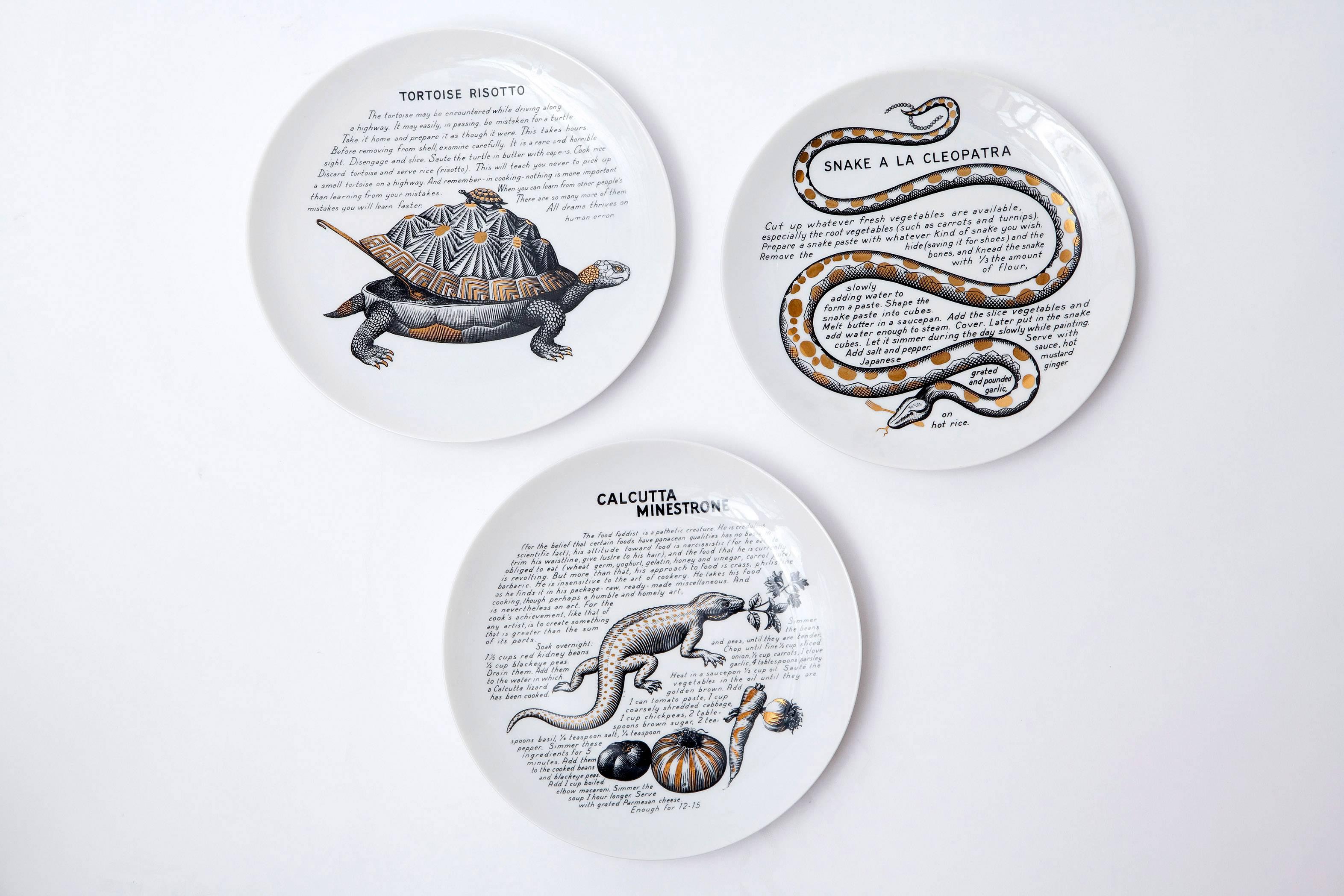 Mid-Century Modern Set of 12 Custom Commissioned Plates by Piero Fornasetti for Fleming Joffe Ltd For Sale
