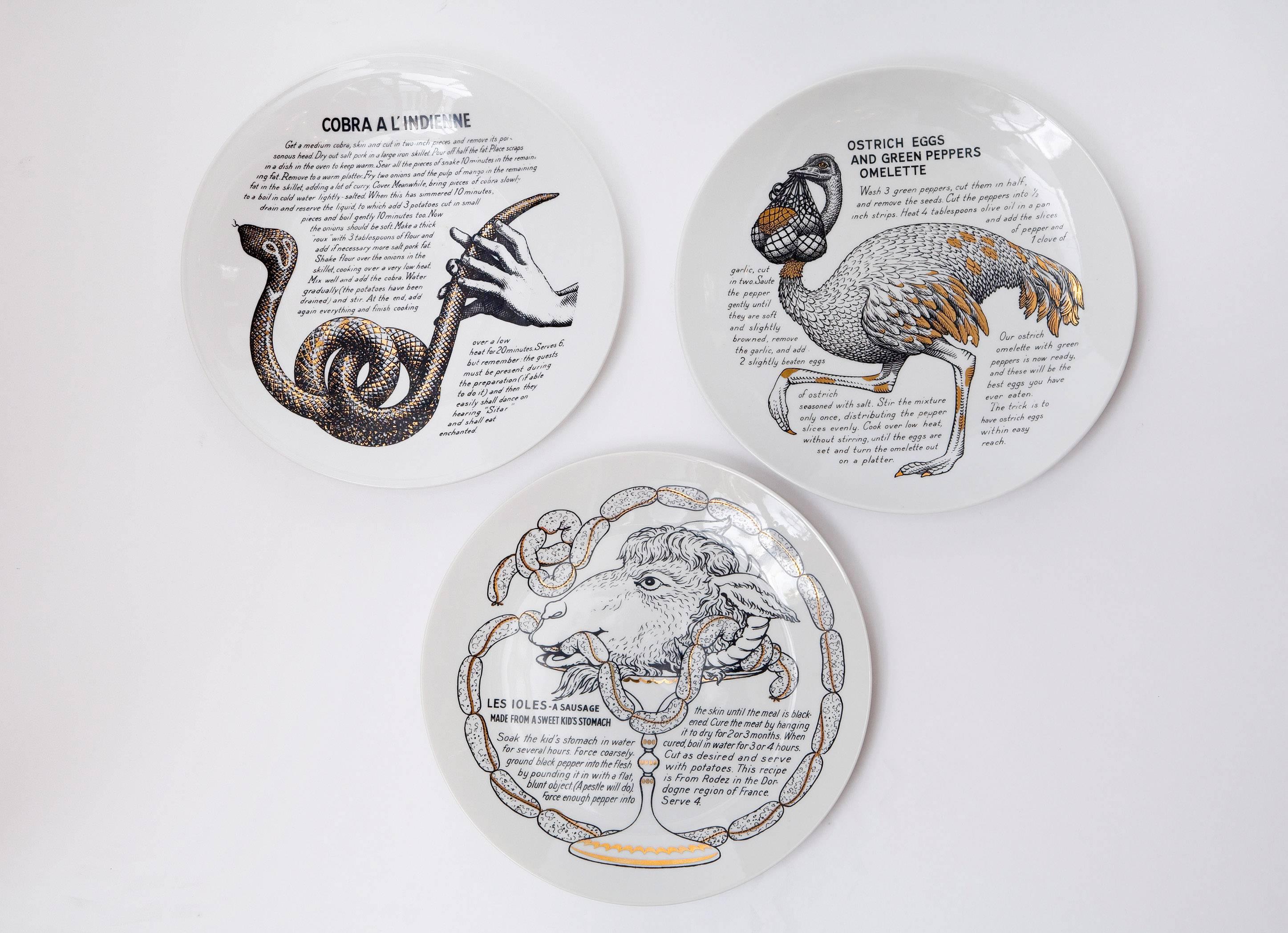Italian Set of 12 Custom Commissioned Plates by Piero Fornasetti for Fleming Joffe Ltd For Sale
