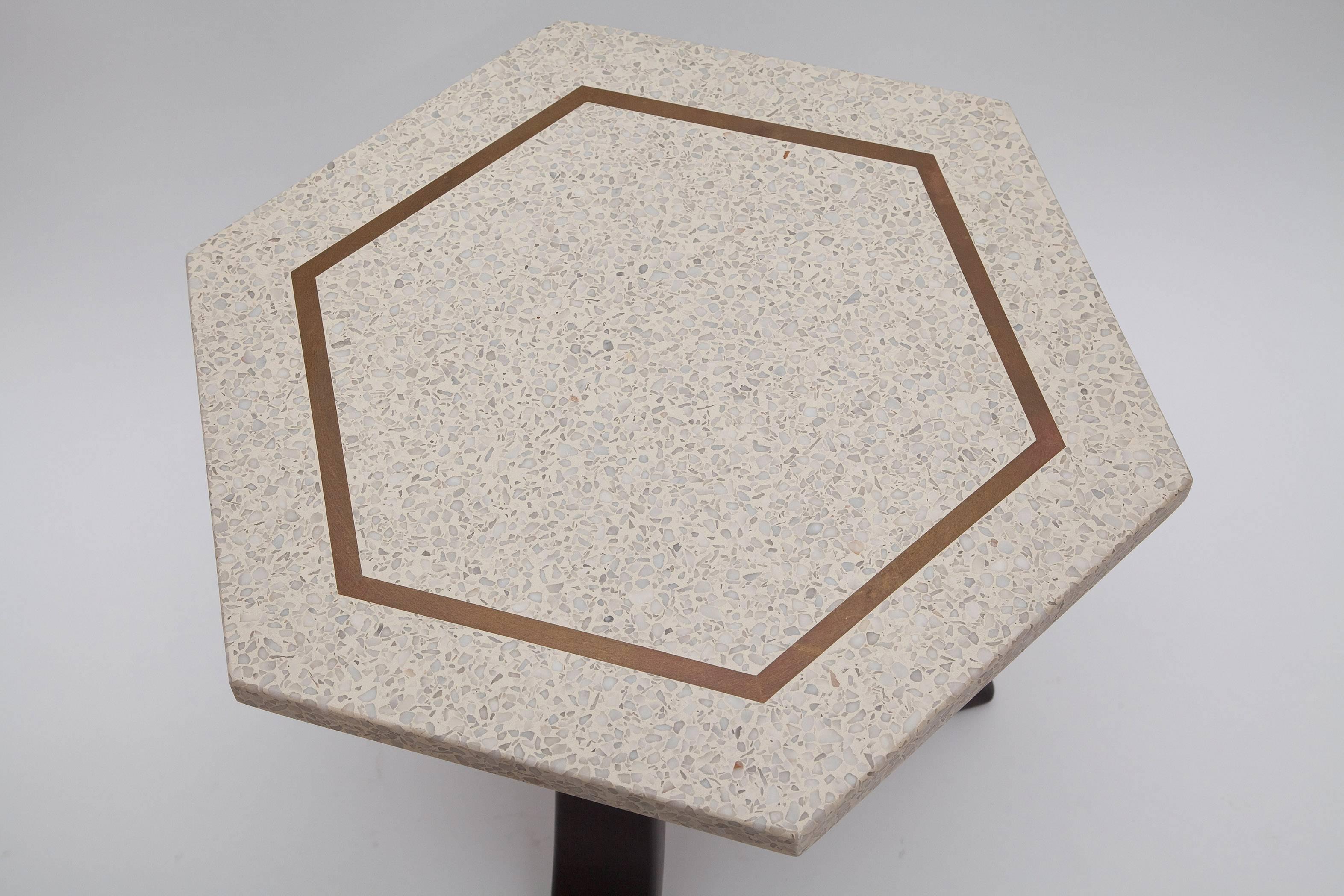 American Brass Inlaid Terrazzo Top Side Table by Harvey Probber (One Available)