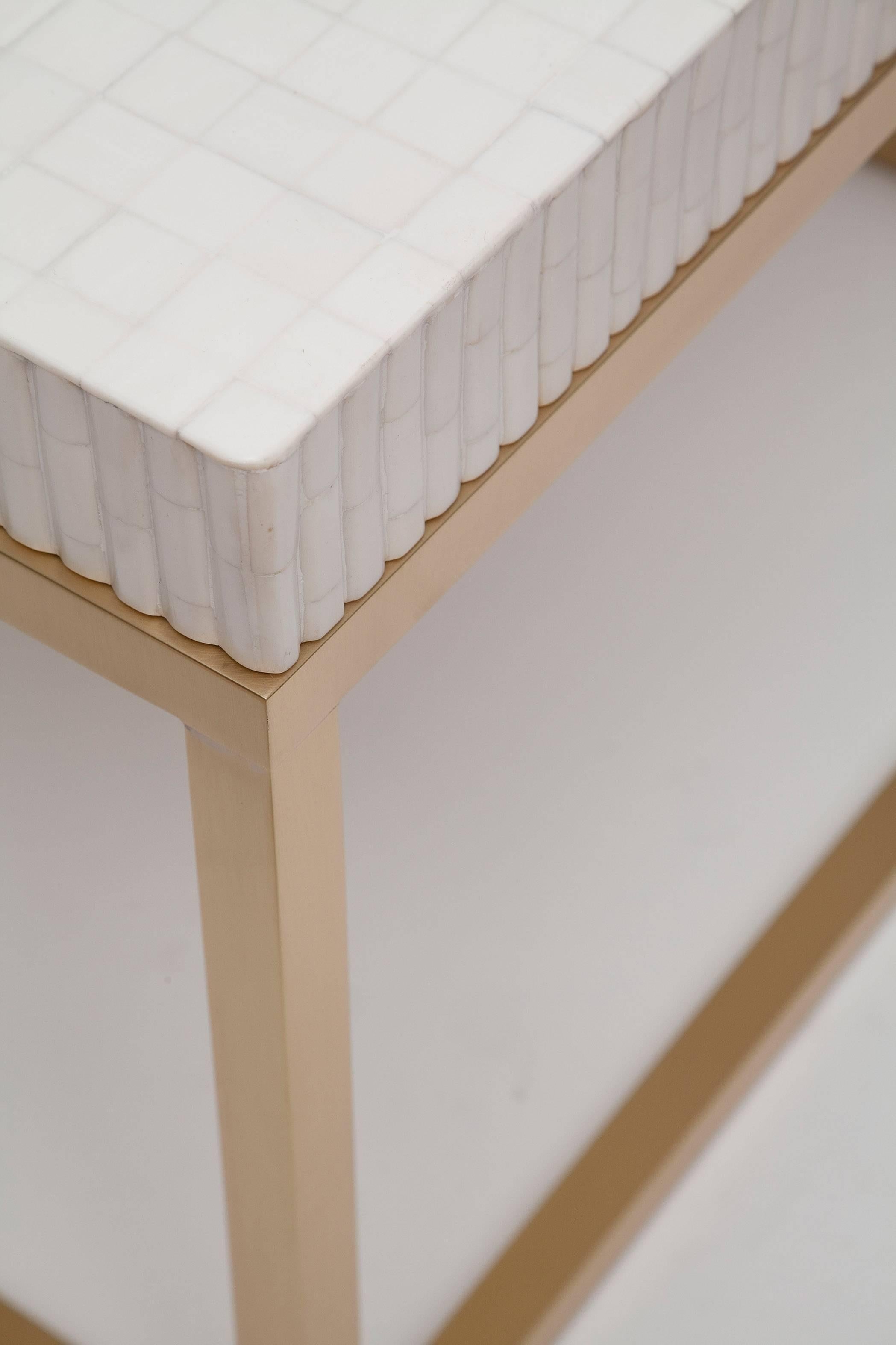 Late 20th Century Brass and Bone Tiled Coffee Table