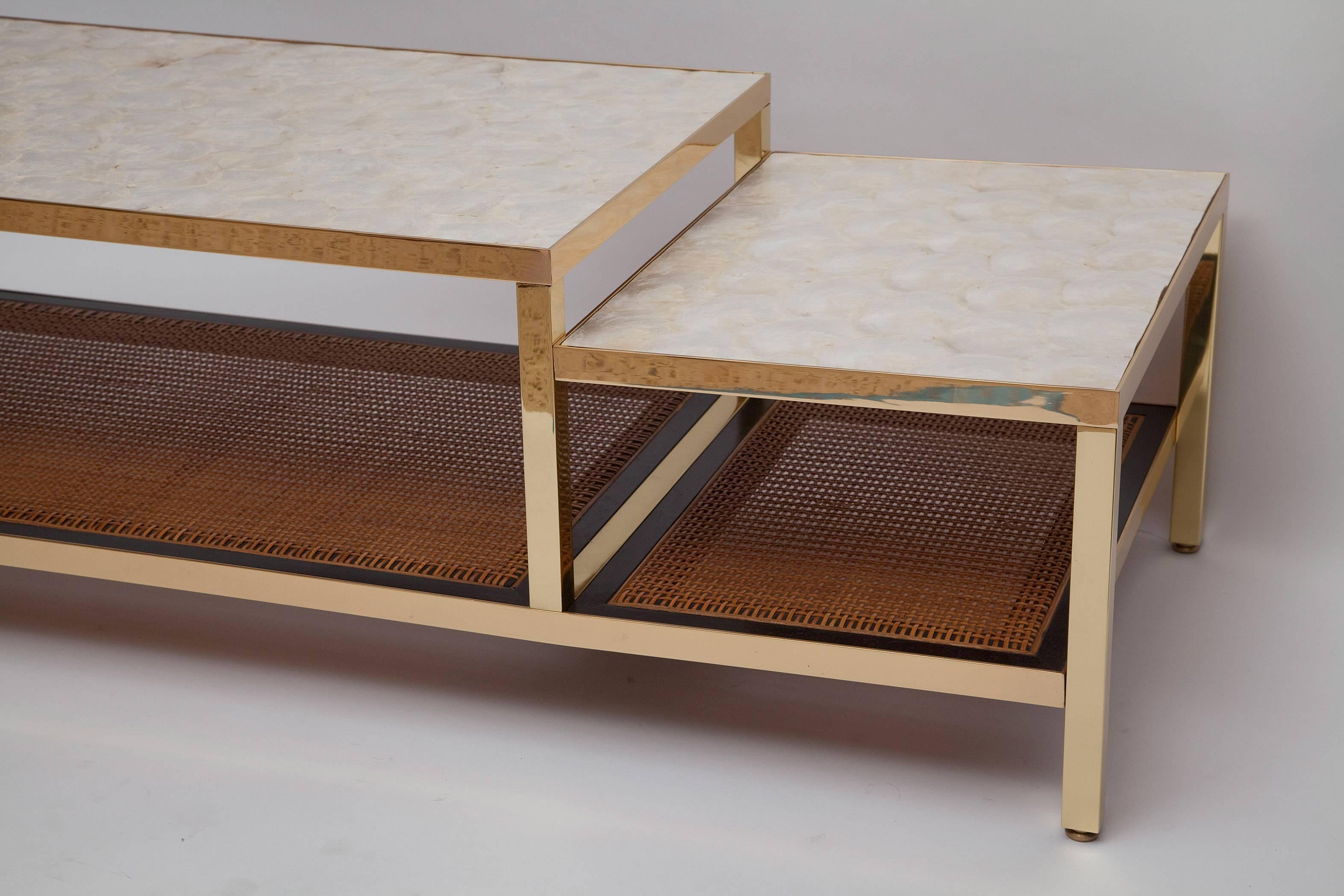 Caning Capiz Shell and Brass Coffee Table by Harvey Probber