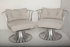 Pair of Polished Aluminum Armchairs by Russell Woodard, circa 1965
