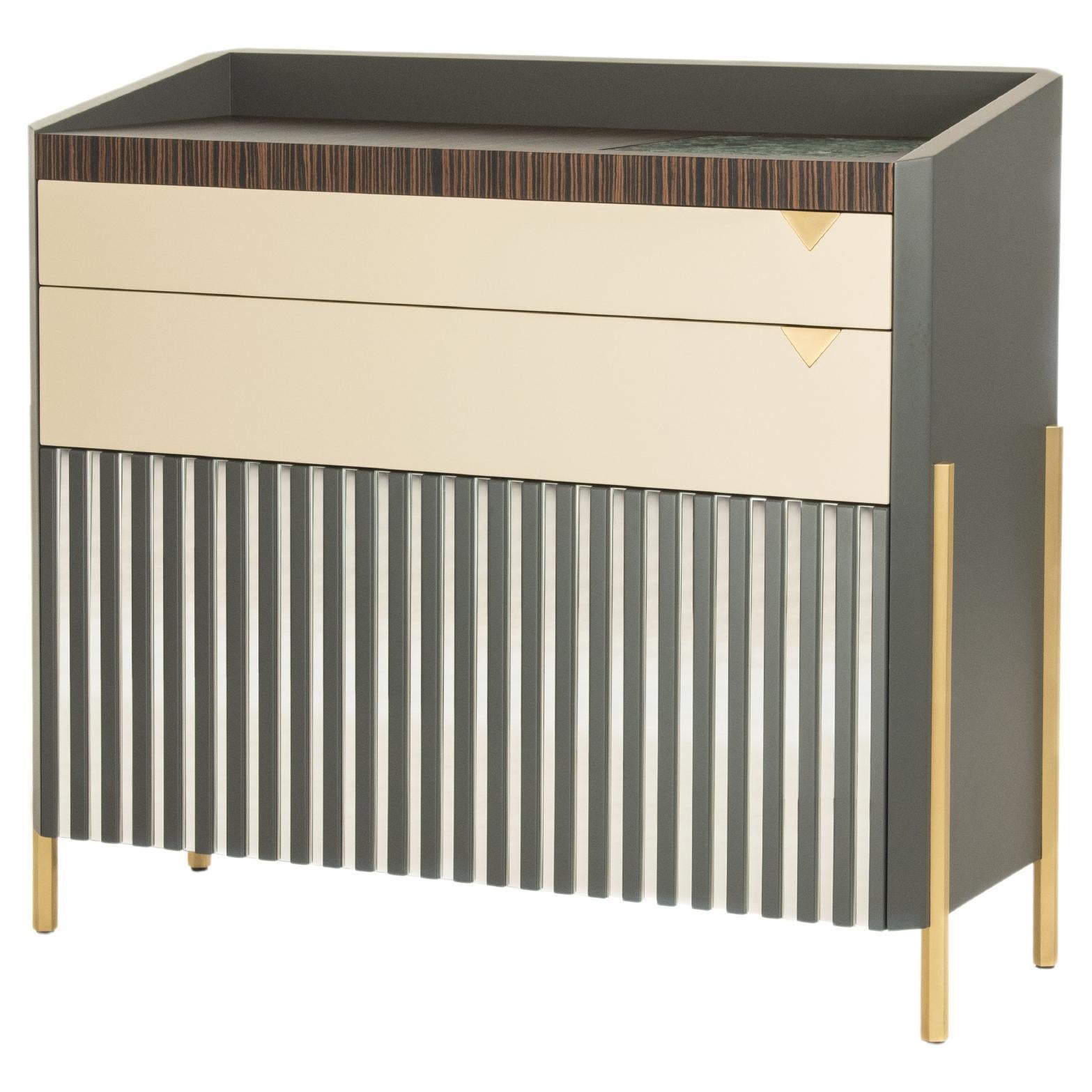 Mueble Bar Contemporáneo, Tapa de Mármol, Pata de Latón, Hecho a Mano en Italia