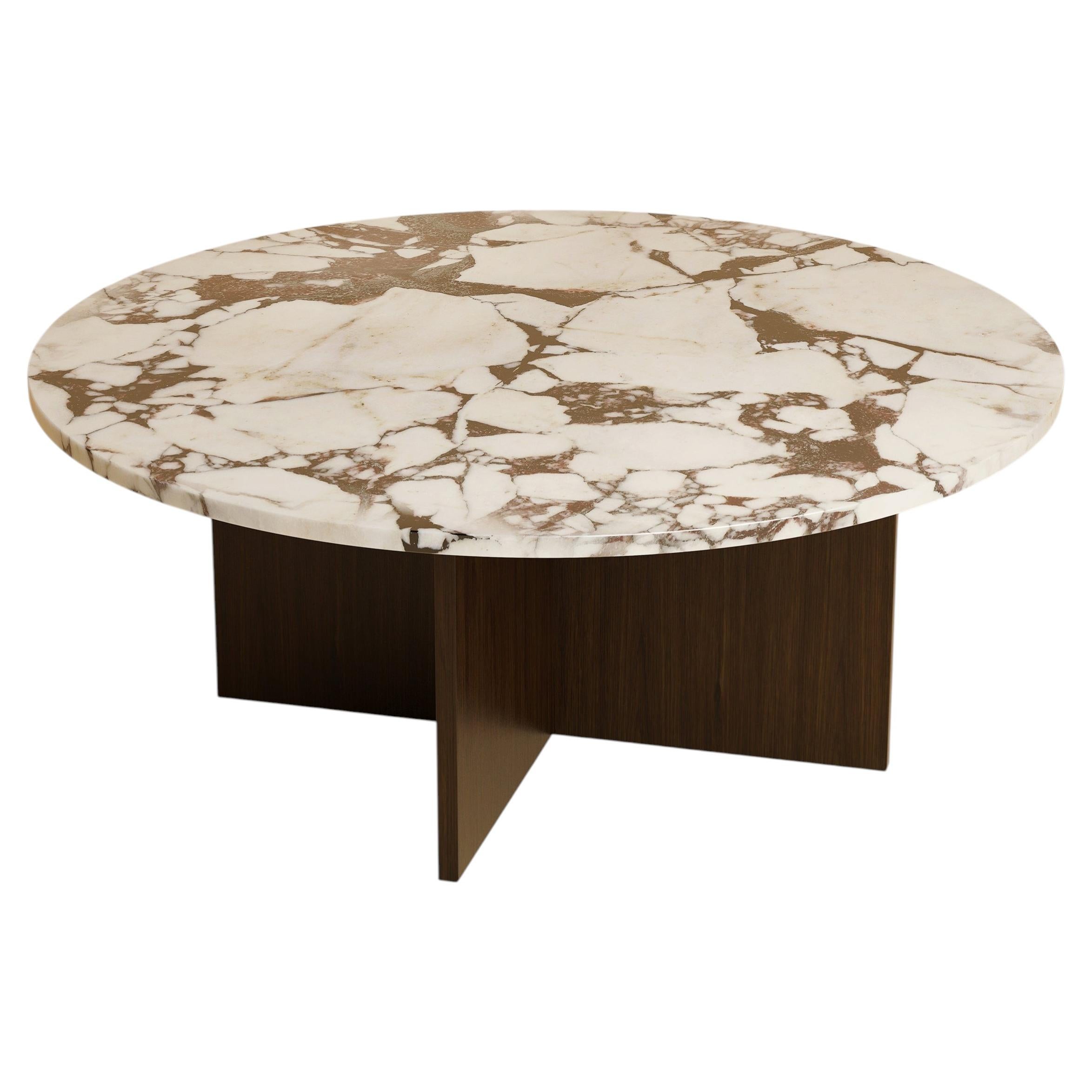 Hirado Round Coffee Table in Calacatta Viola Marble and Smoked Oak by Lebanto