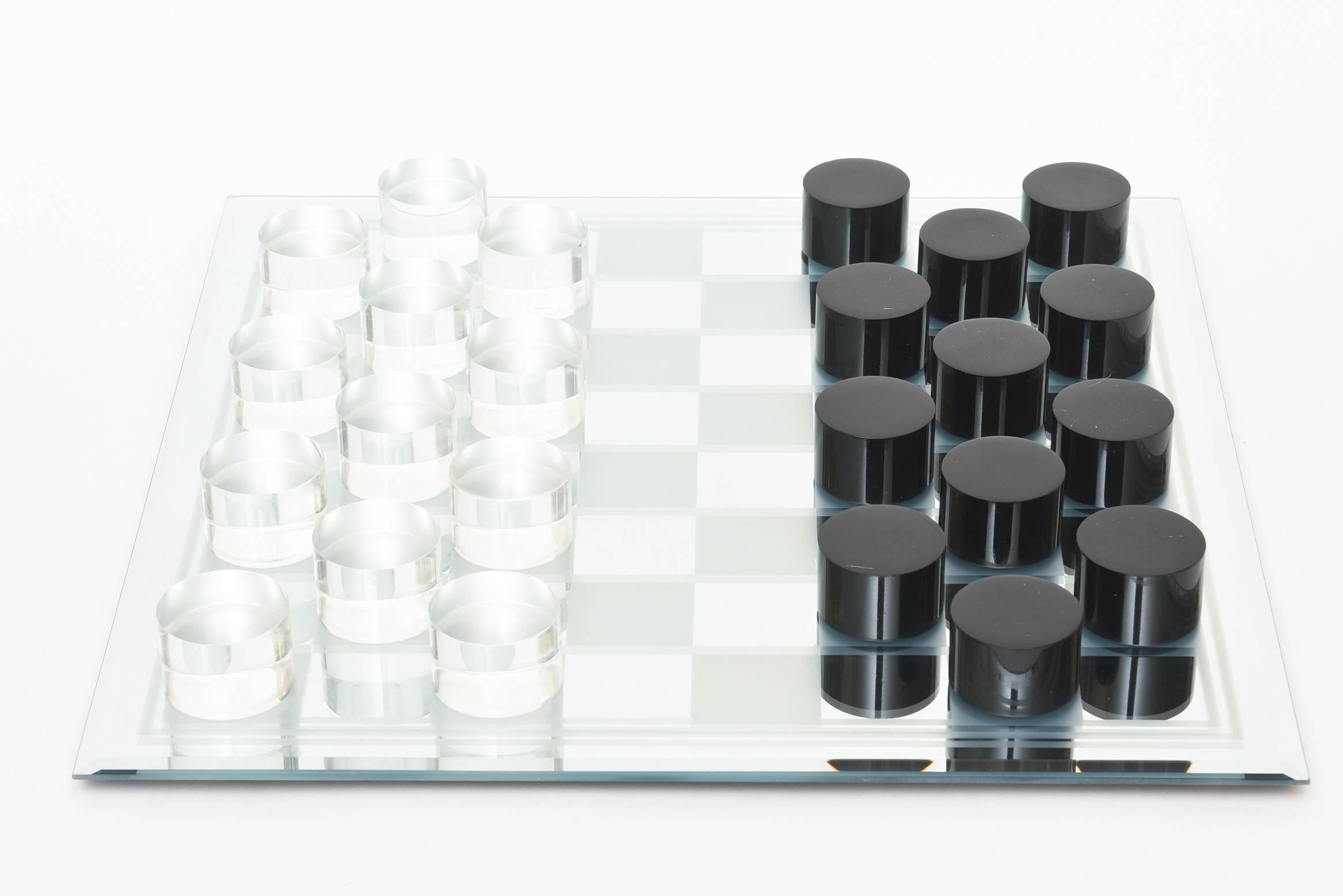Vintage Mirrored Glass and Lucite Checkers Game at 1stDibs glass