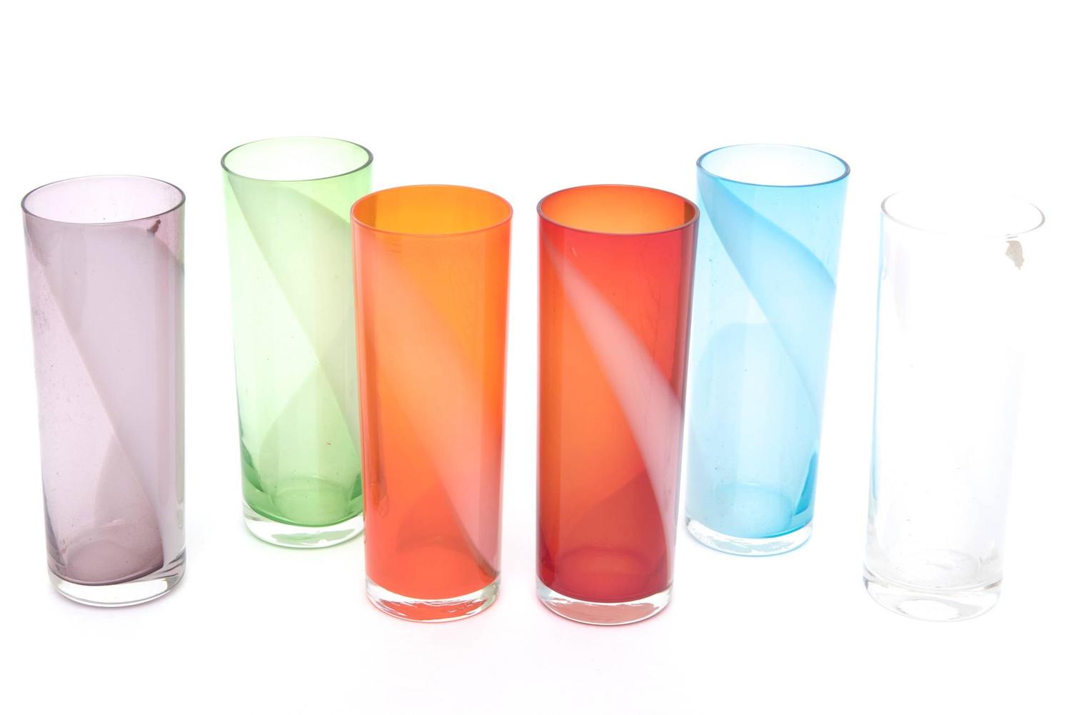 Set of Six Vintage Italian Glass Murano Cocktail Glasses with Swizzlers