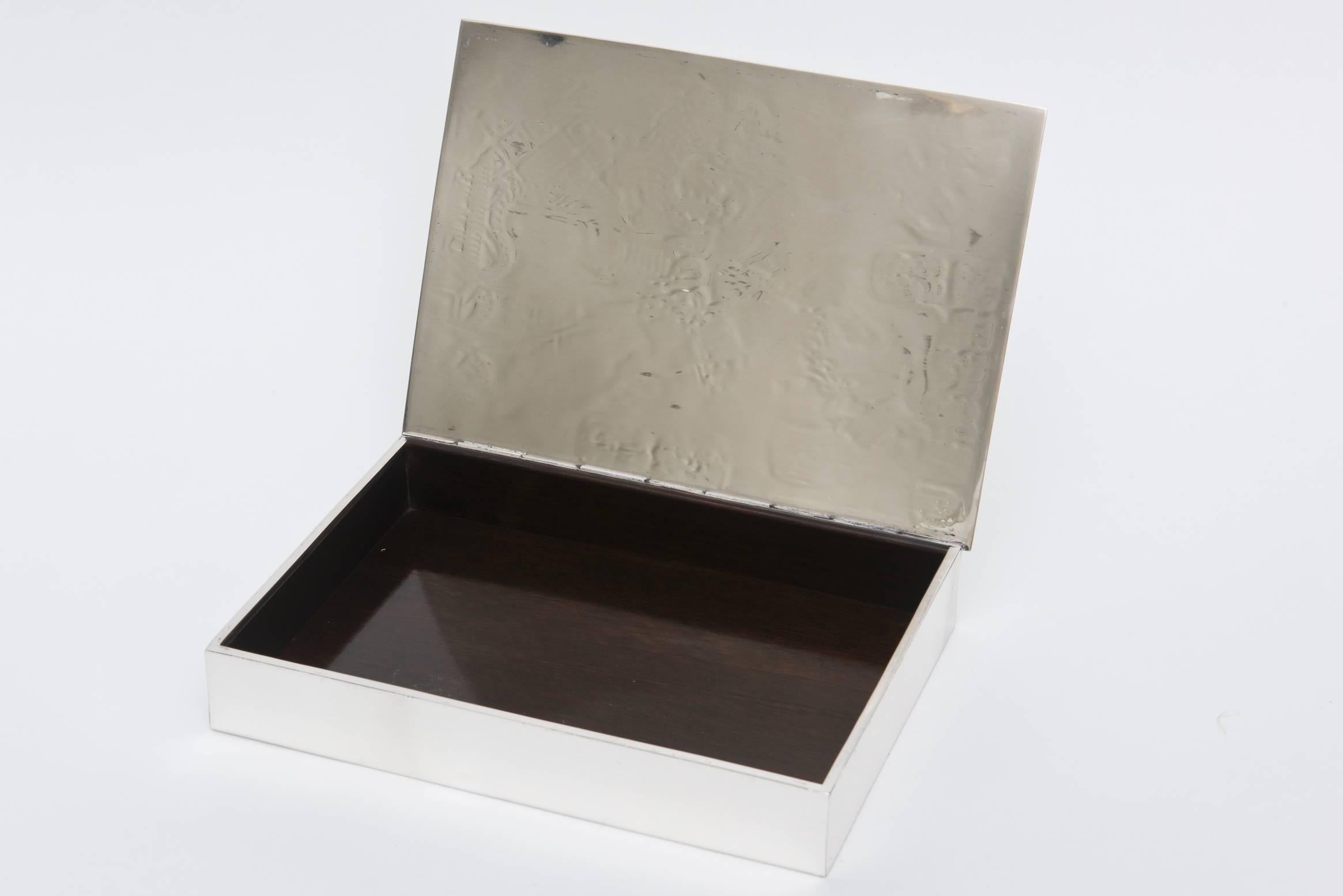 Metà XX secolo Scatola a cerniera in argento 925 e palissandro Accessorio da scrivania moderno del Medioevo in vendita