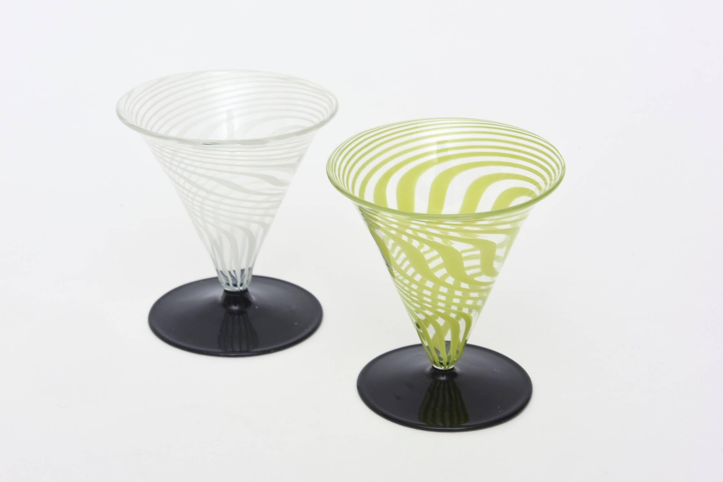 Set of Seven Austrian Bimini Sculptural Graphic Glass Cordials/Barware  In Excellent Condition In North Miami, FL
