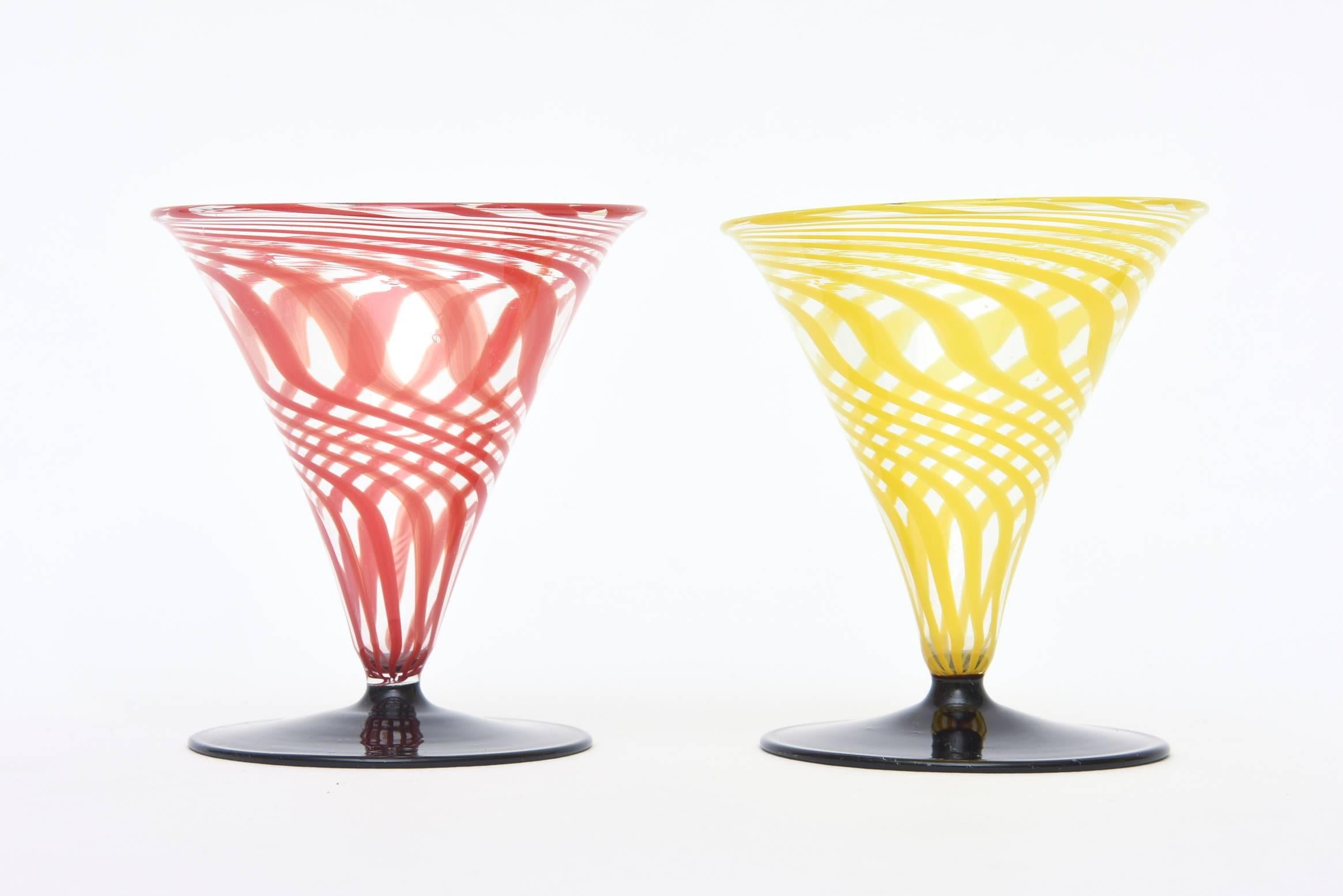 Early 20th Century Set of Seven Austrian Bimini Sculptural Graphic Glass Cordials/Barware 