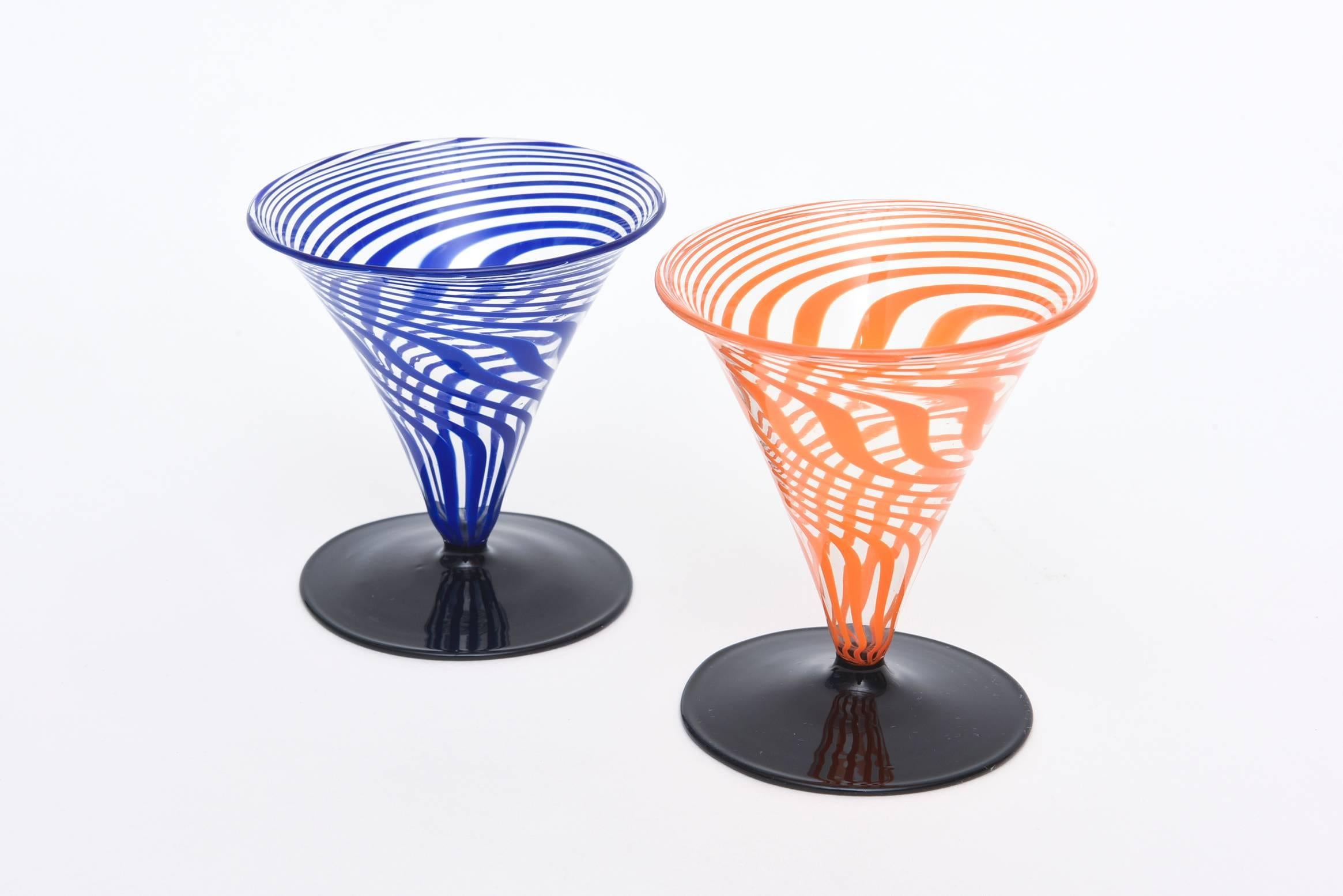 Set of Seven Austrian Bimini Sculptural Graphic Glass Cordials/Barware  1