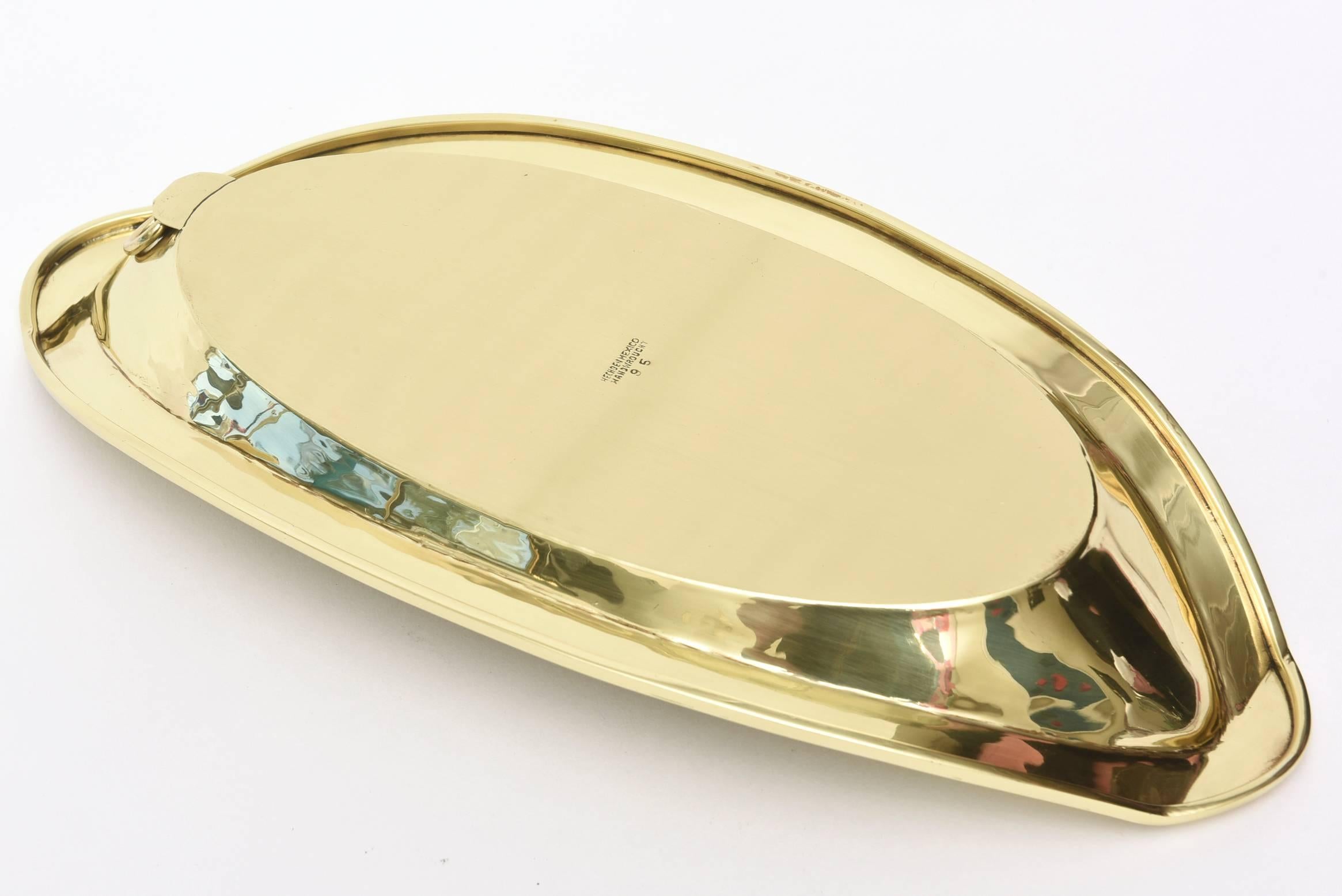 Teran Attributed Hand-Wrought Polished Brass and Glass Mosaic Abstract Bowl 1