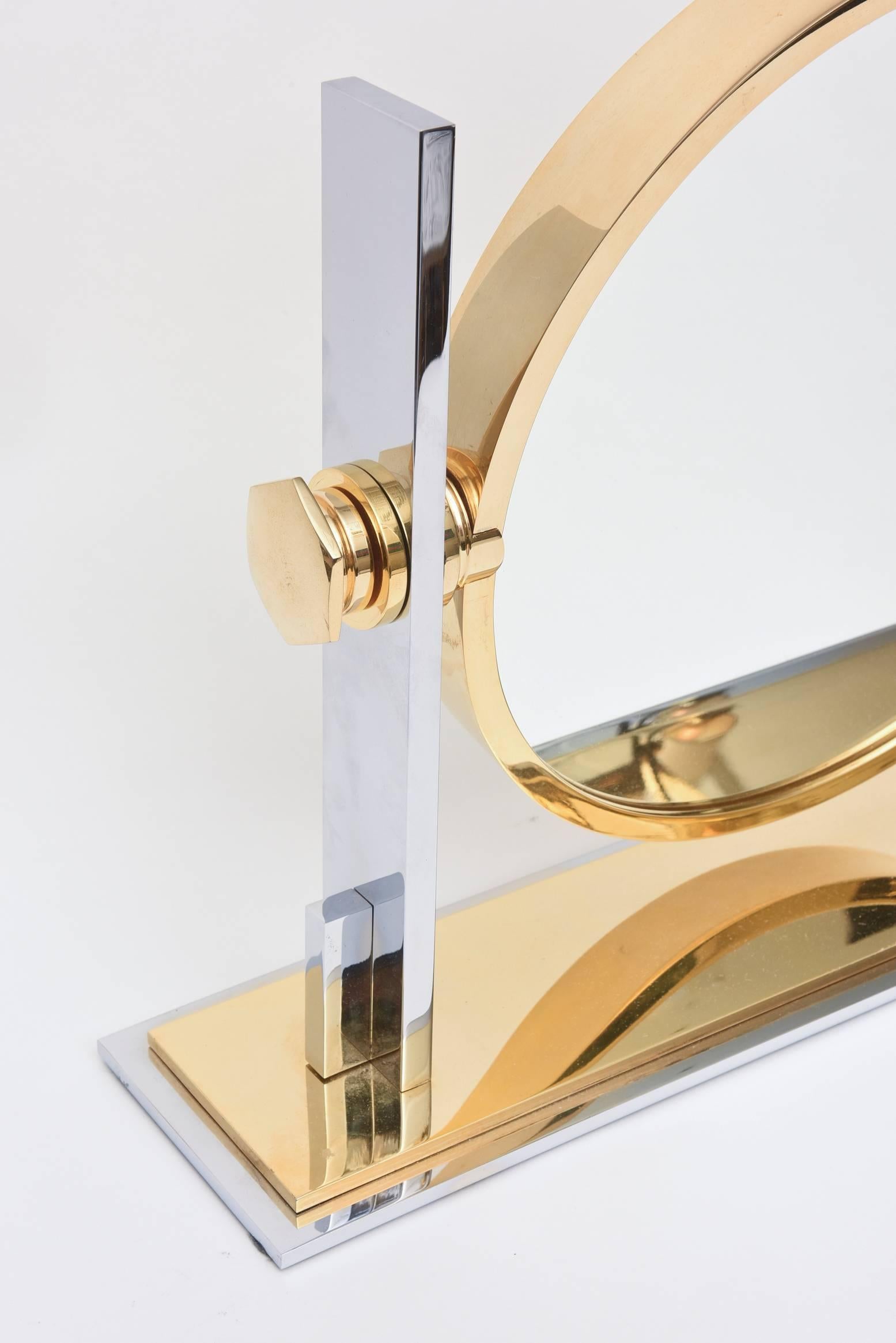 Late 20th Century Karl Springer Modernist Sculptural Mixed Metals Vanity Mirror