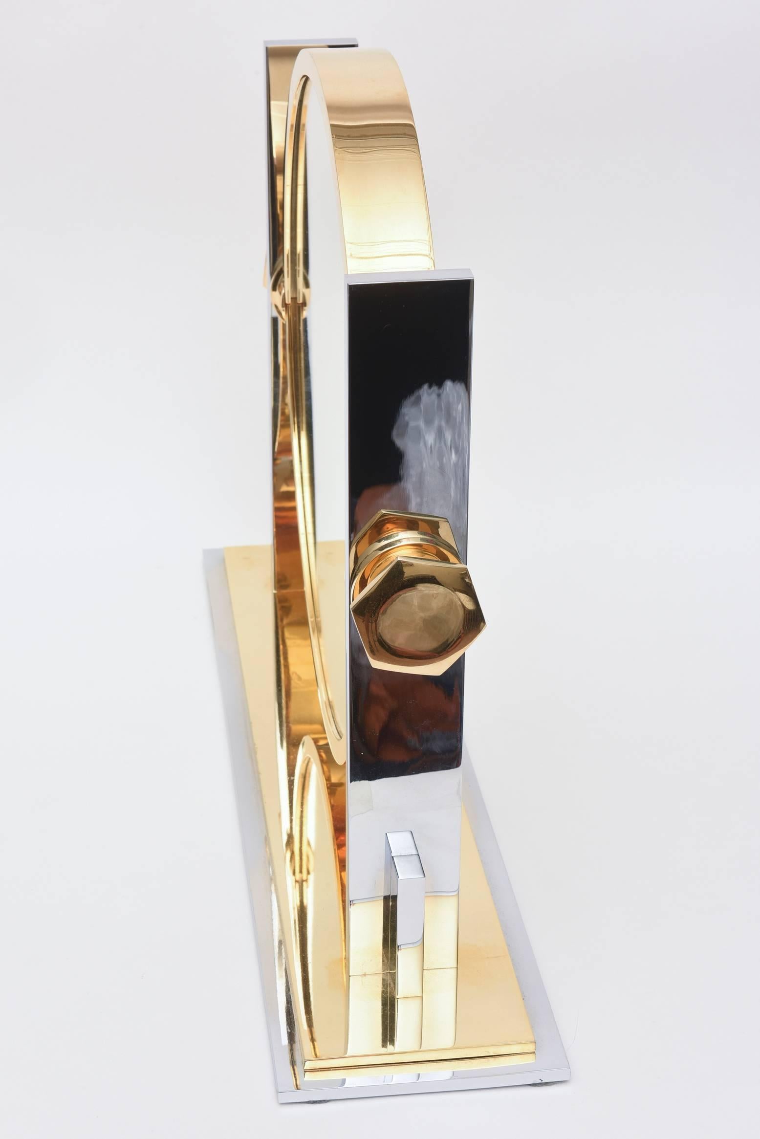 Brass Karl Springer Modernist Sculptural Mixed Metals Vanity Mirror