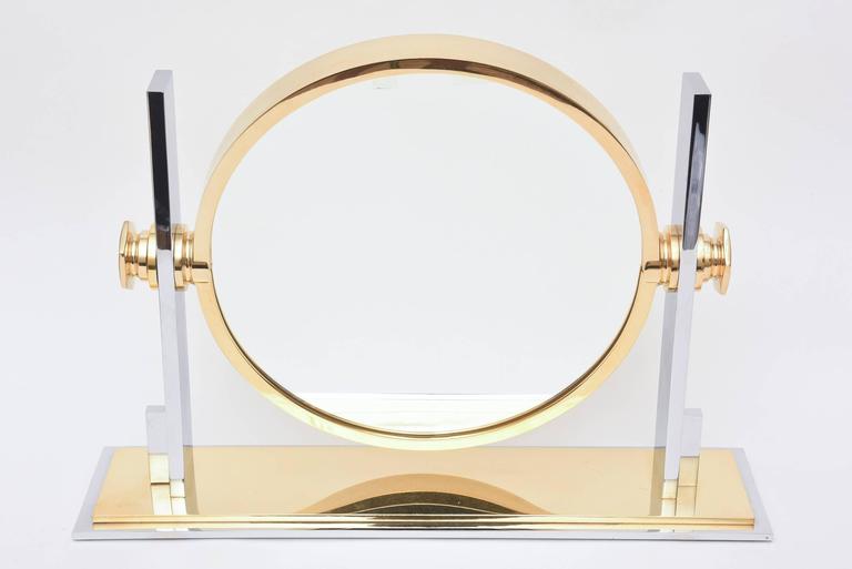 Karl Springer Modernist Sculptural Mixed Metals Vanity Mirror at 1stDibs