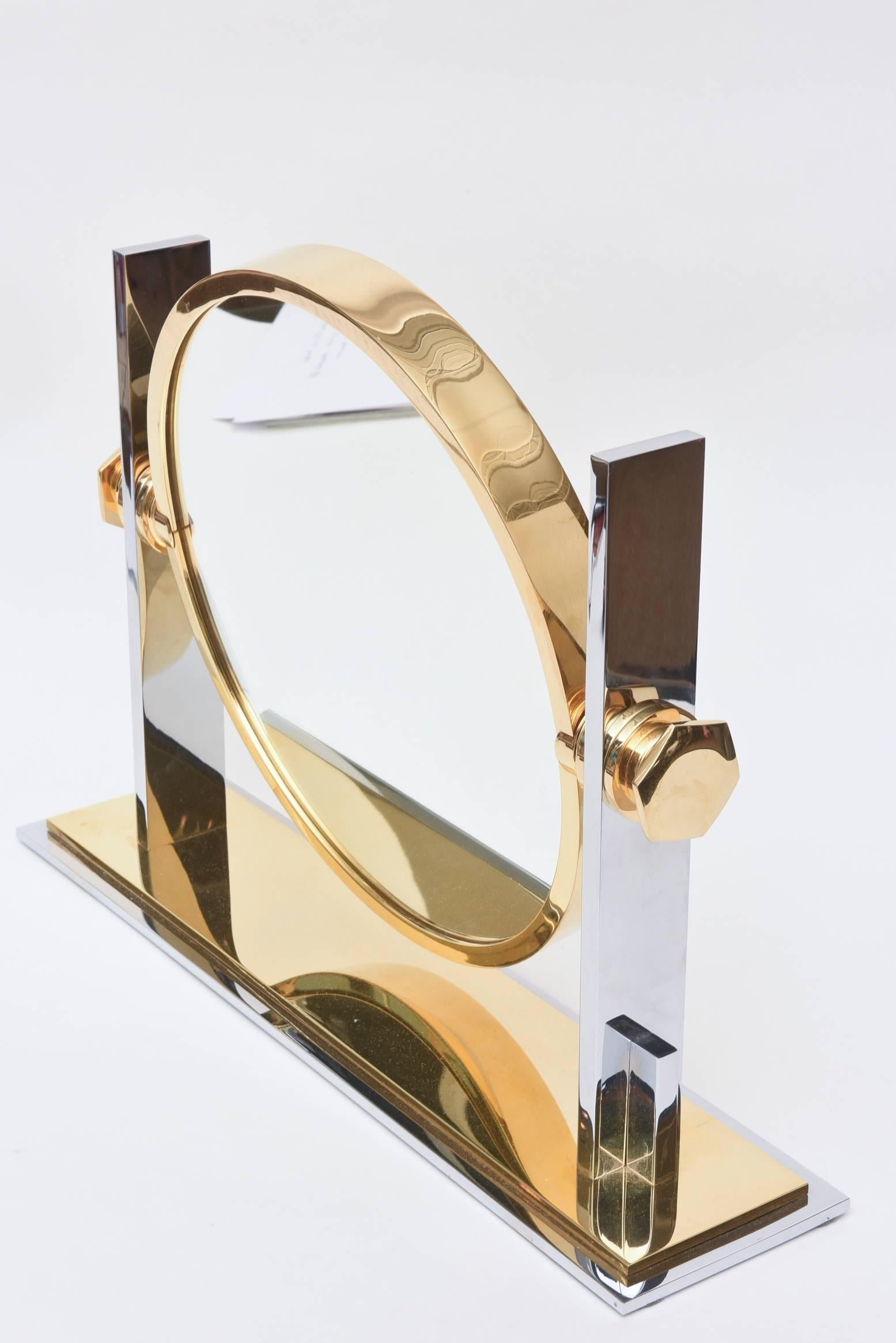 Karl Springer Modernist Sculptural Mixed Metals Vanity Mirror In Excellent Condition In North Miami, FL