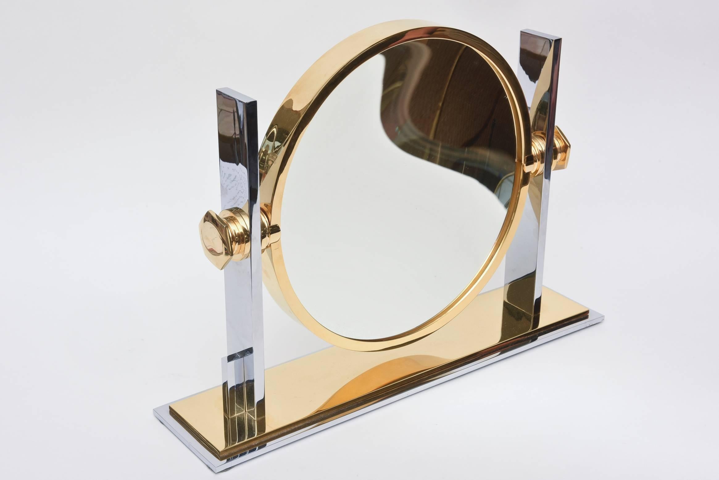 American Karl Springer Modernist Sculptural Mixed Metals Vanity Mirror