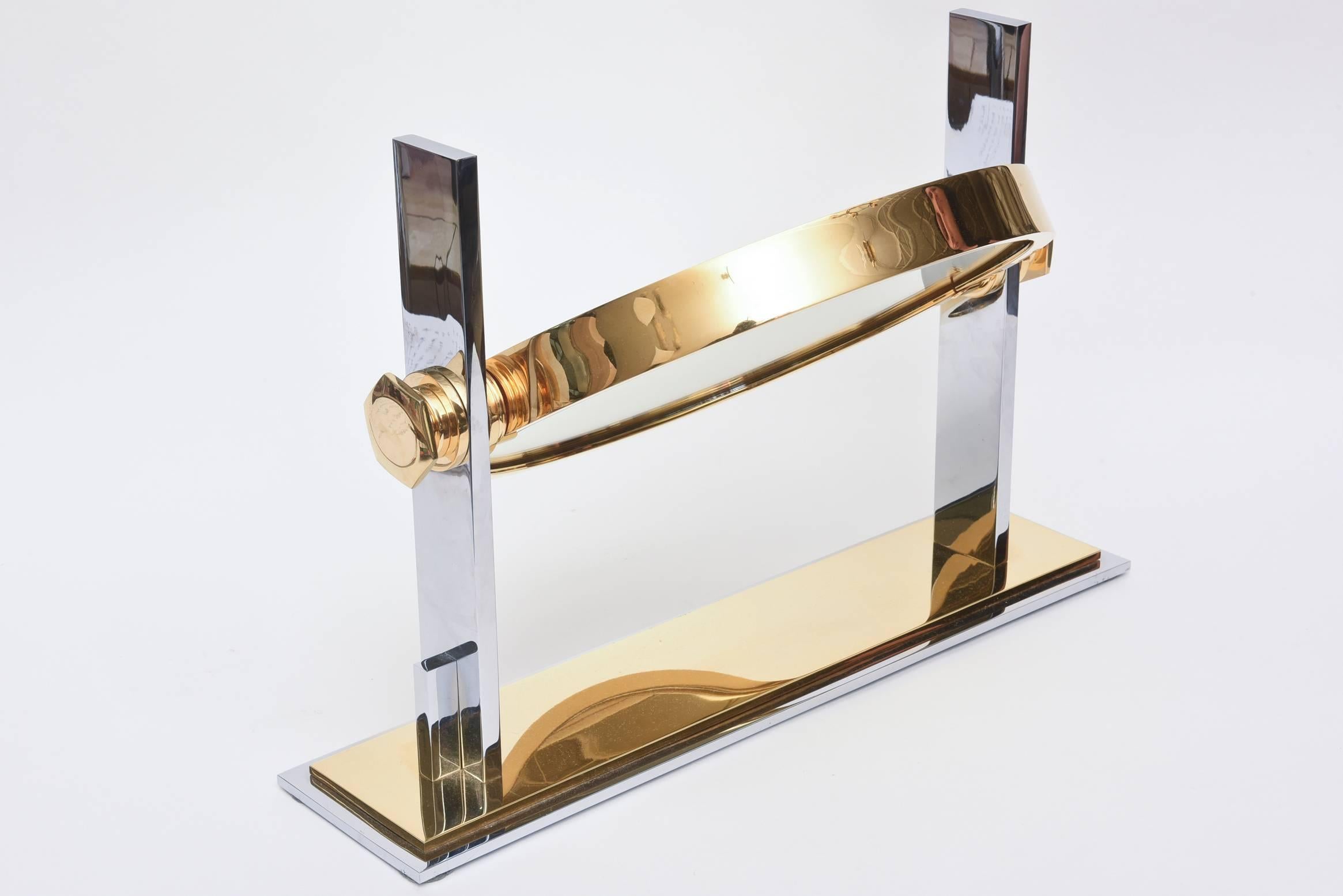 Karl Springer Modernist Sculptural Mixed Metals Vanity Mirror 3
