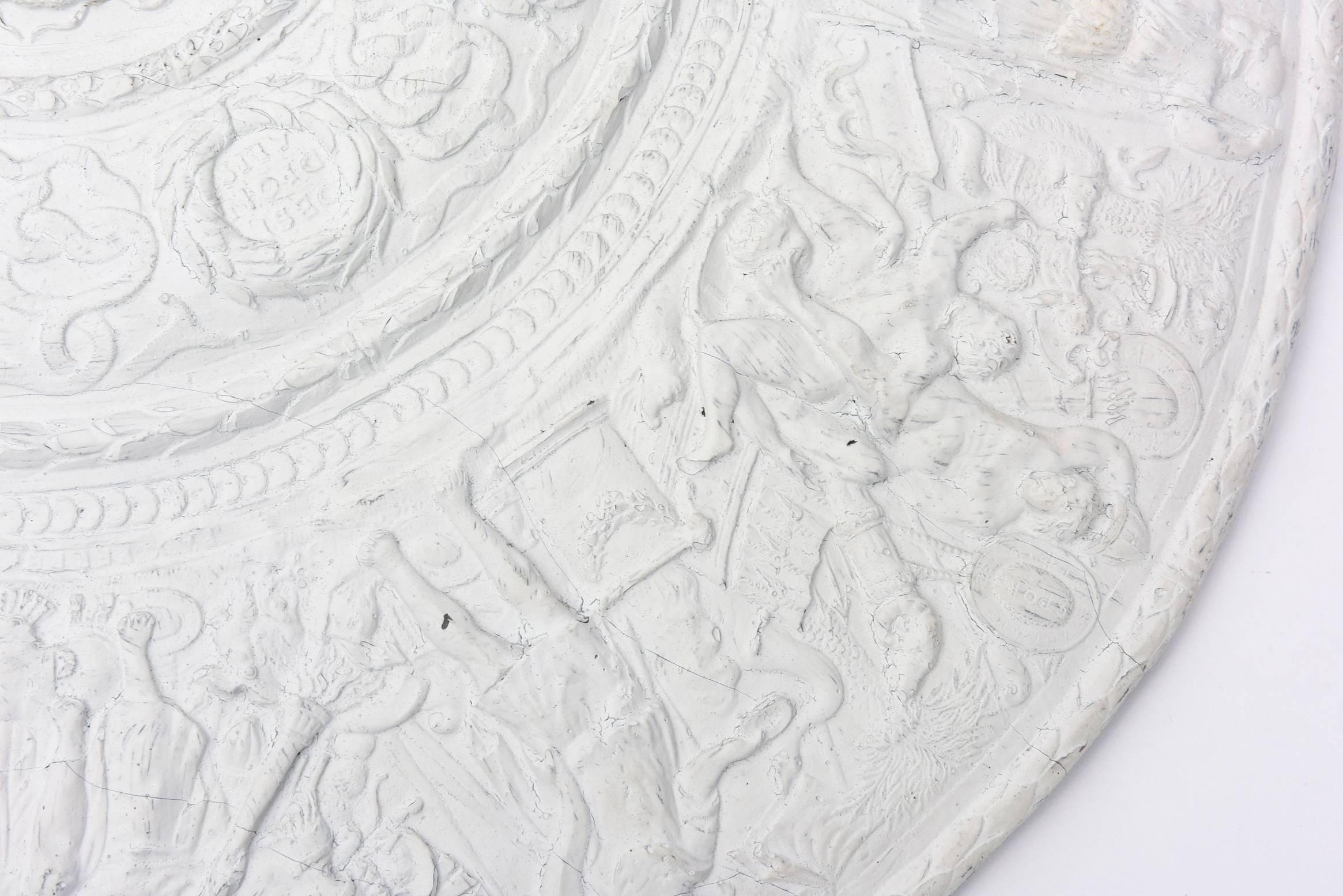 Italian Versace Attribtion White Plaster Over Resin Medallion Relief Wall Sculpture