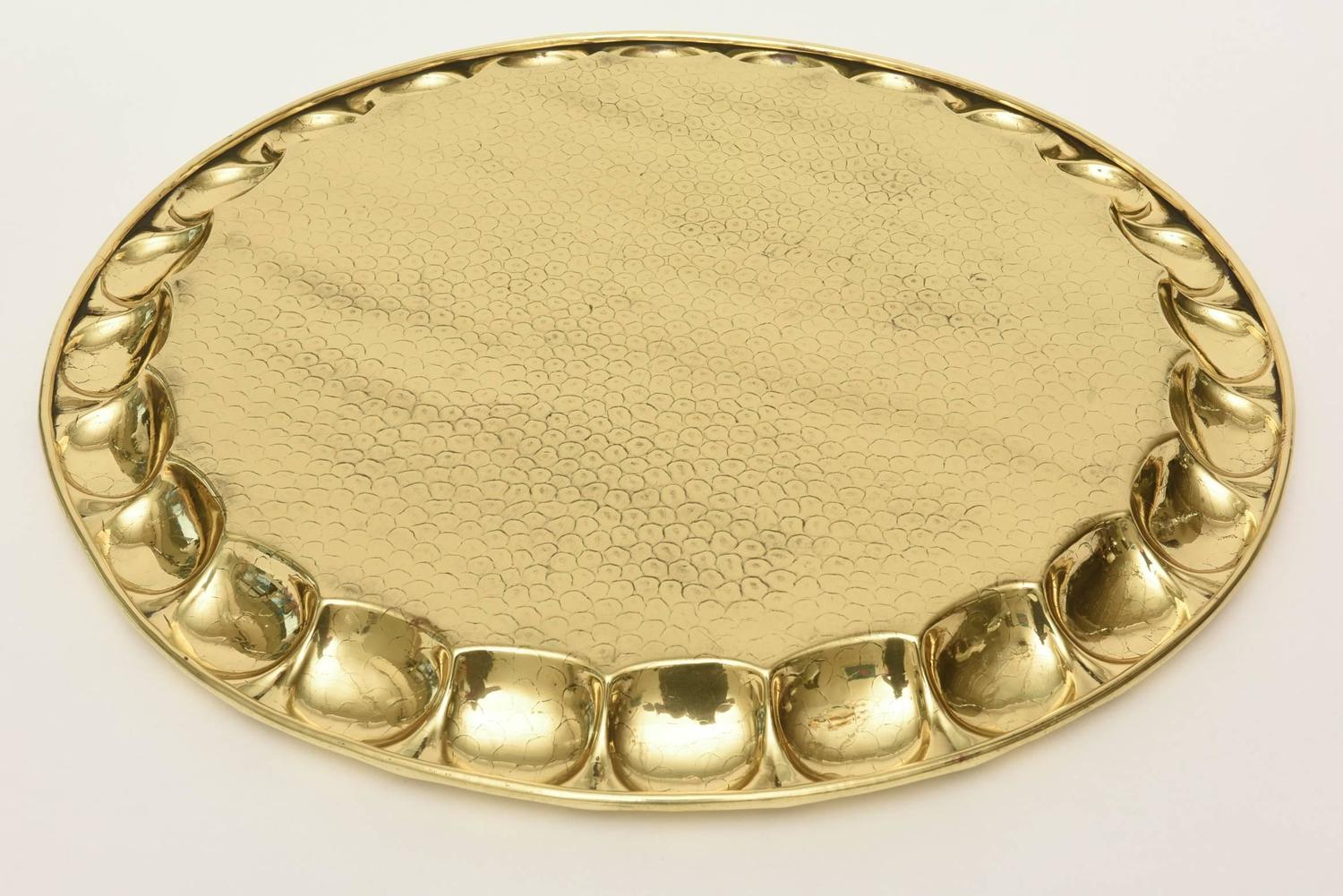HandHammered Circular Polished Brass Monumental Serving/Barware Tray