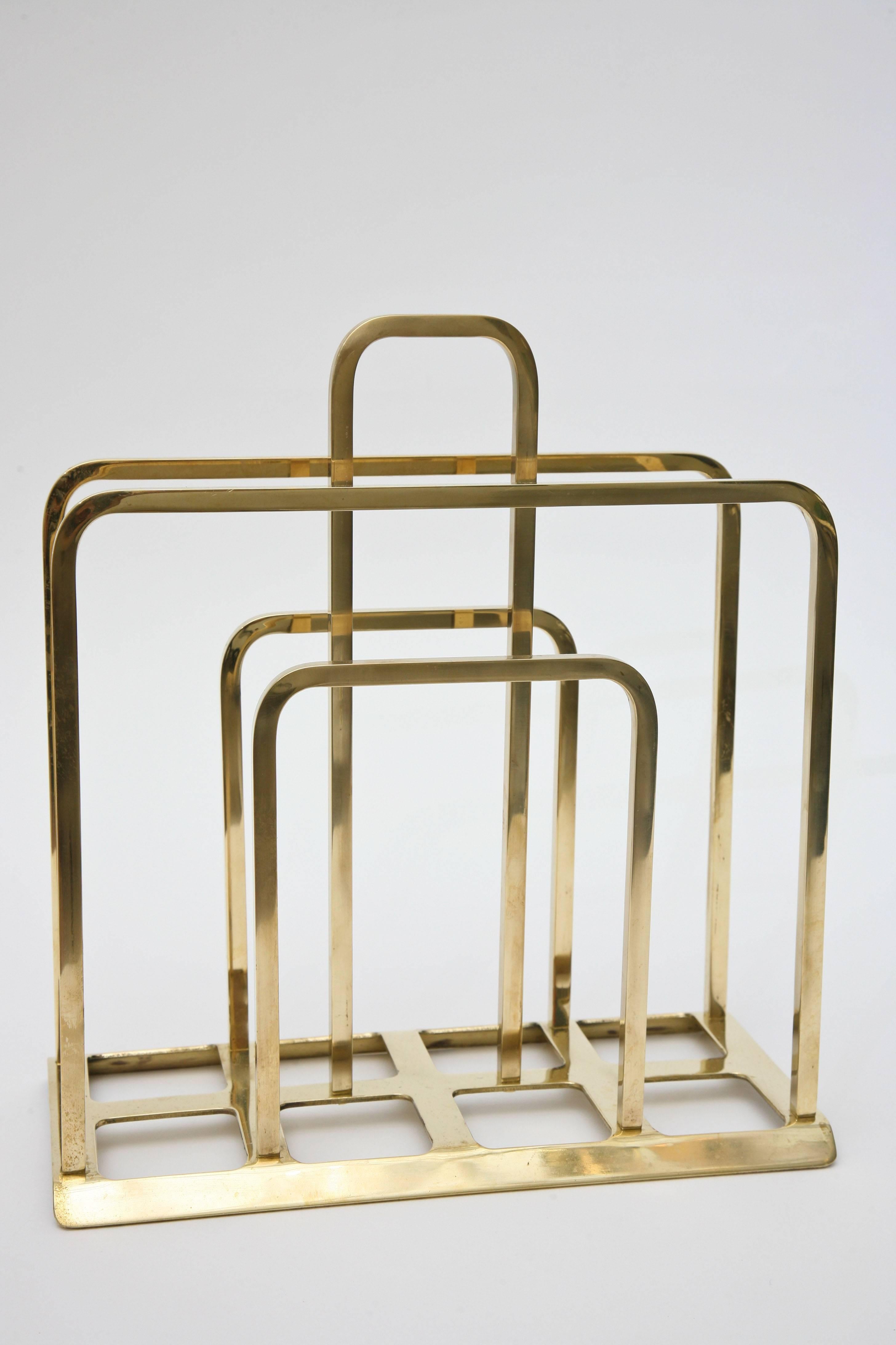 Mid-Century Modern Modernist Mid-Century Compact Solid Brass Magazine Stand