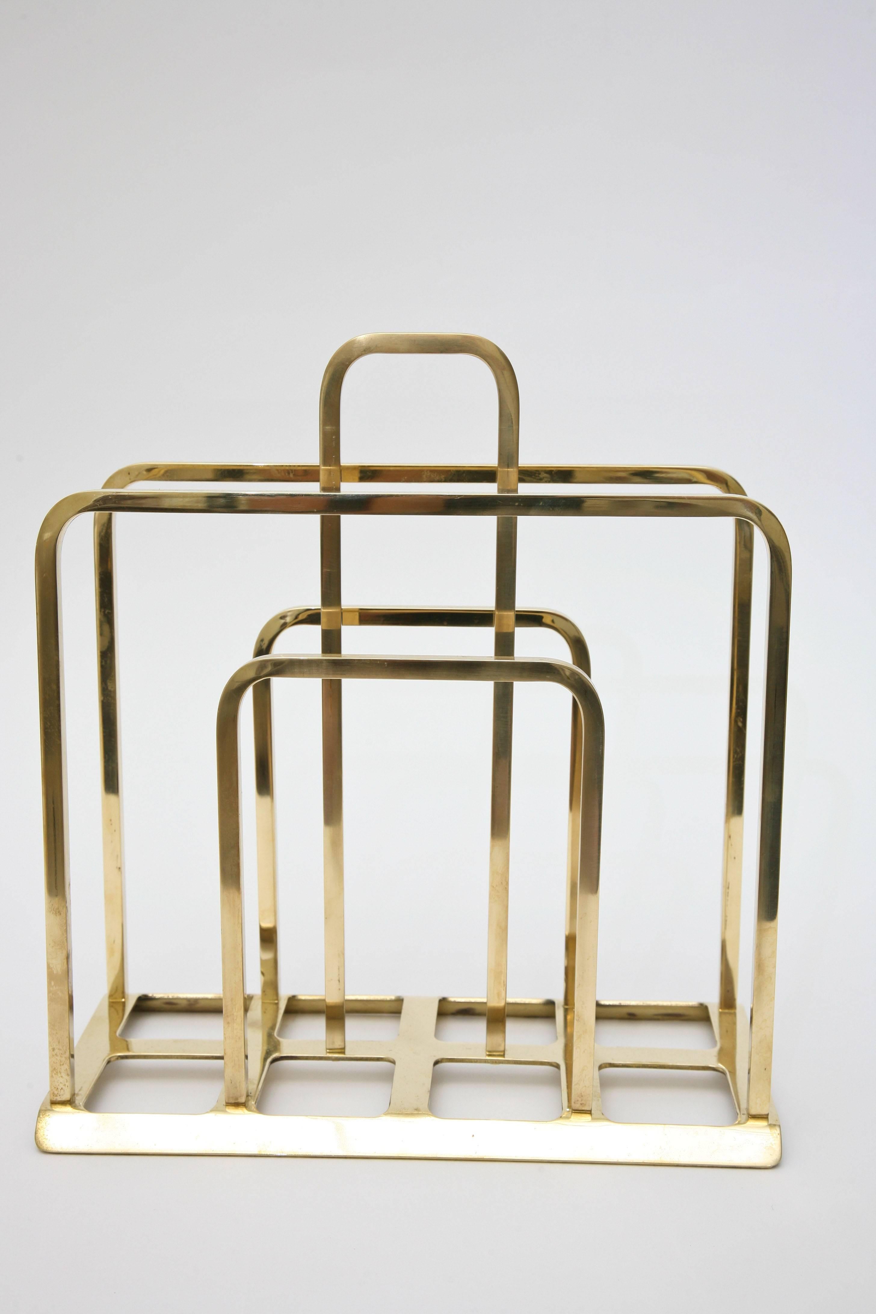 Modernist Mid-Century Compact Solid Brass Magazine Stand 3