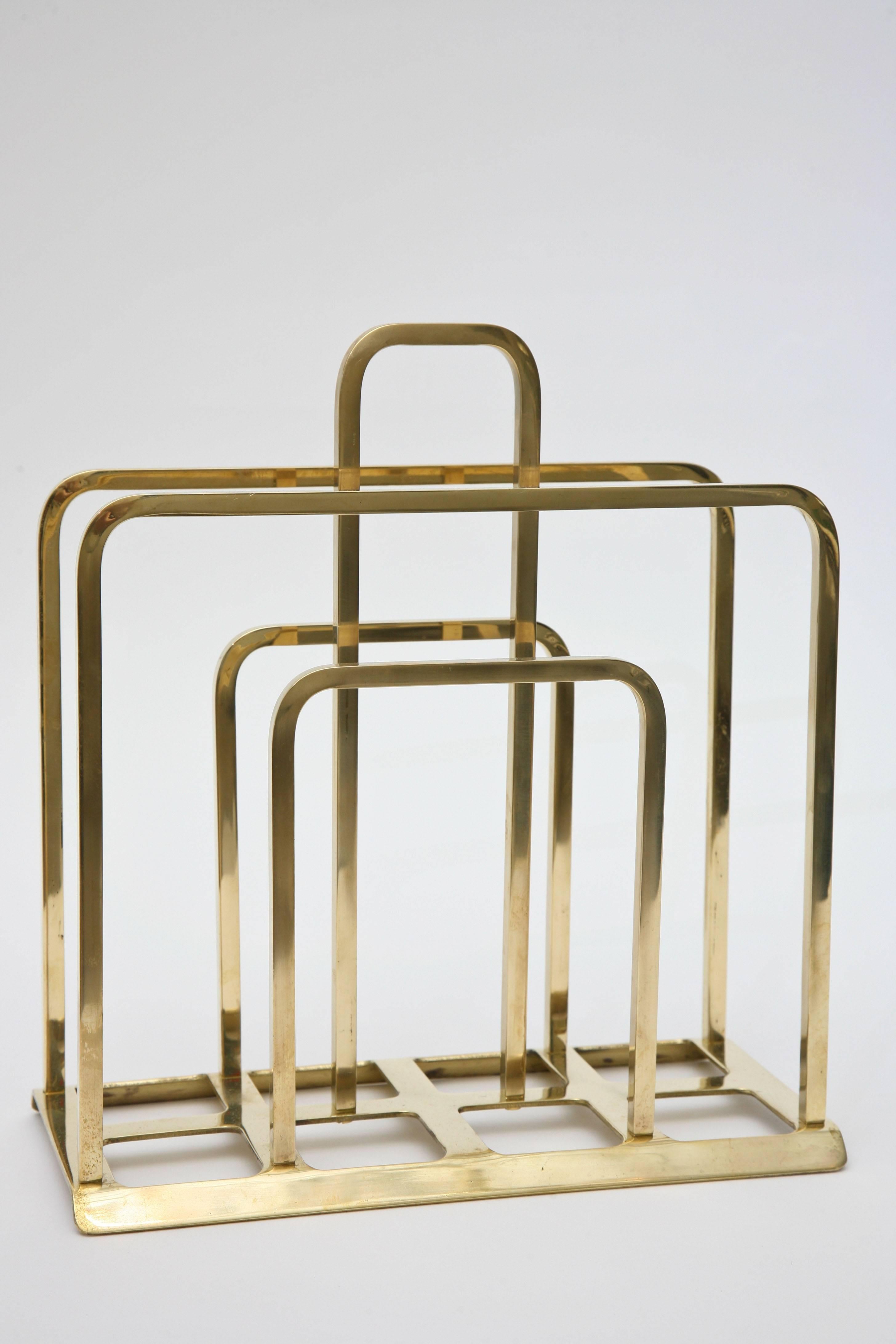 Modernist Mid-Century Compact Solid Brass Magazine Stand 4