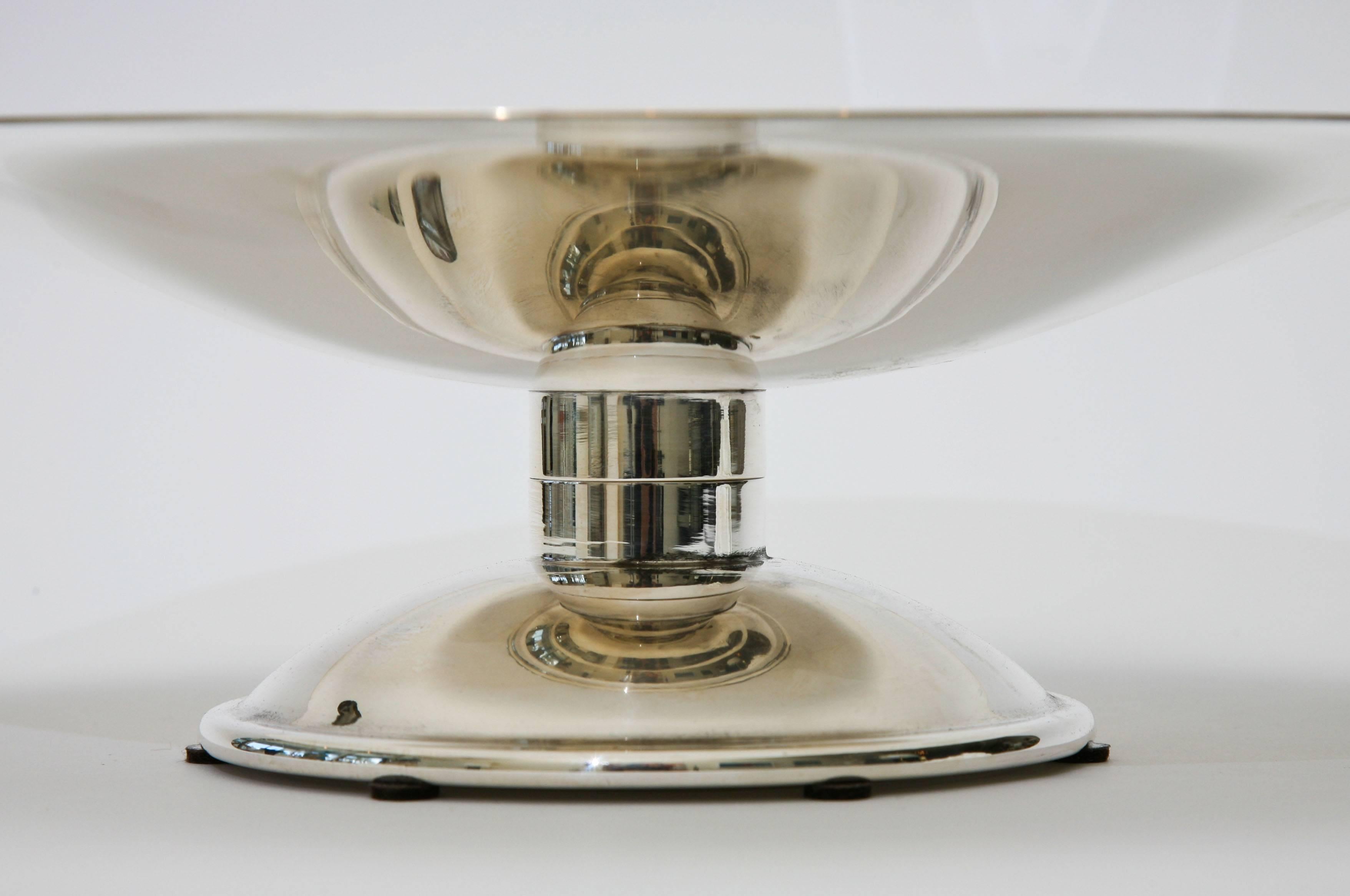 French Christofle Polished Silver Plate Pedestal Bowl 