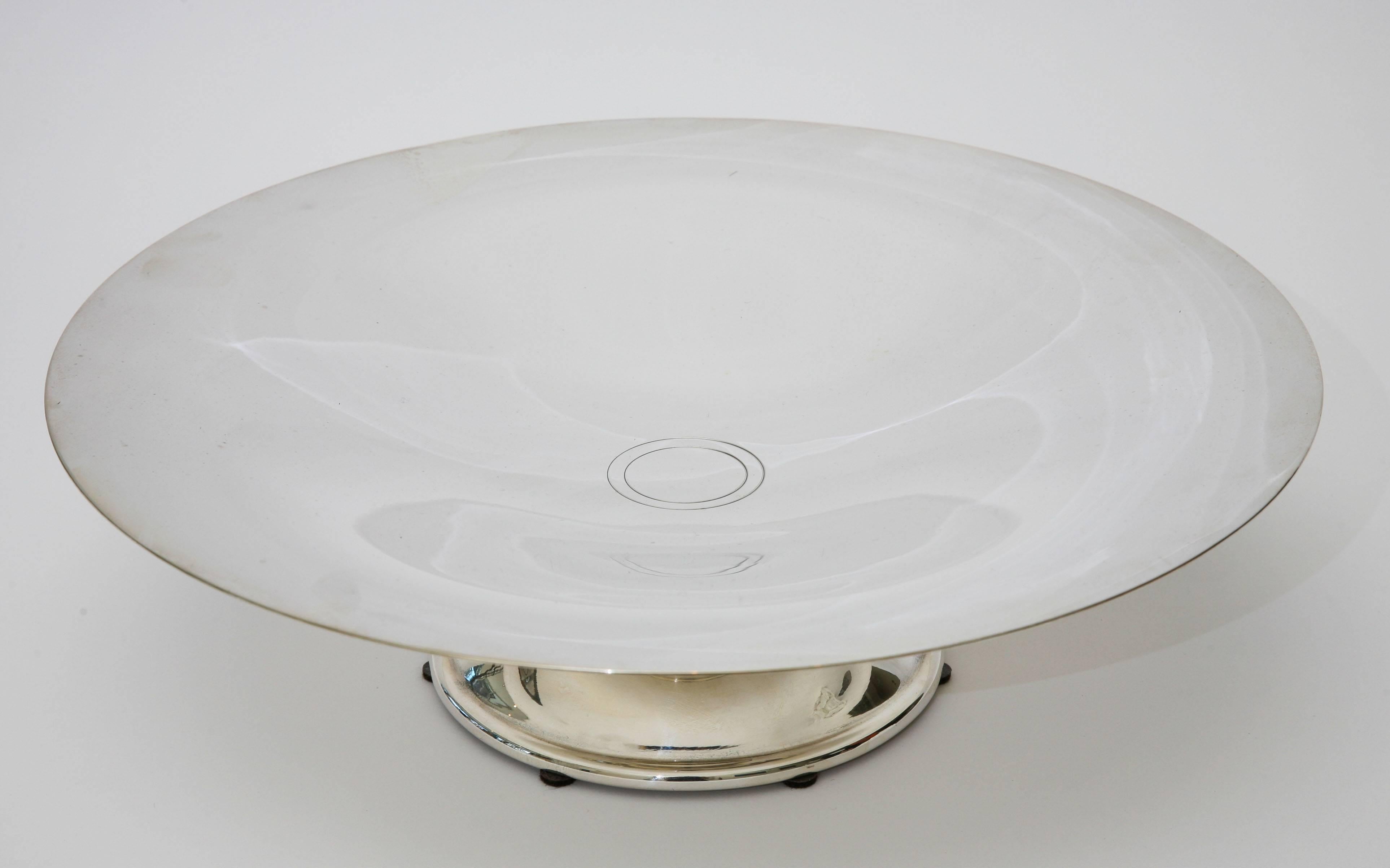 Modern Christofle Polished Silver Plate Pedestal Bowl 