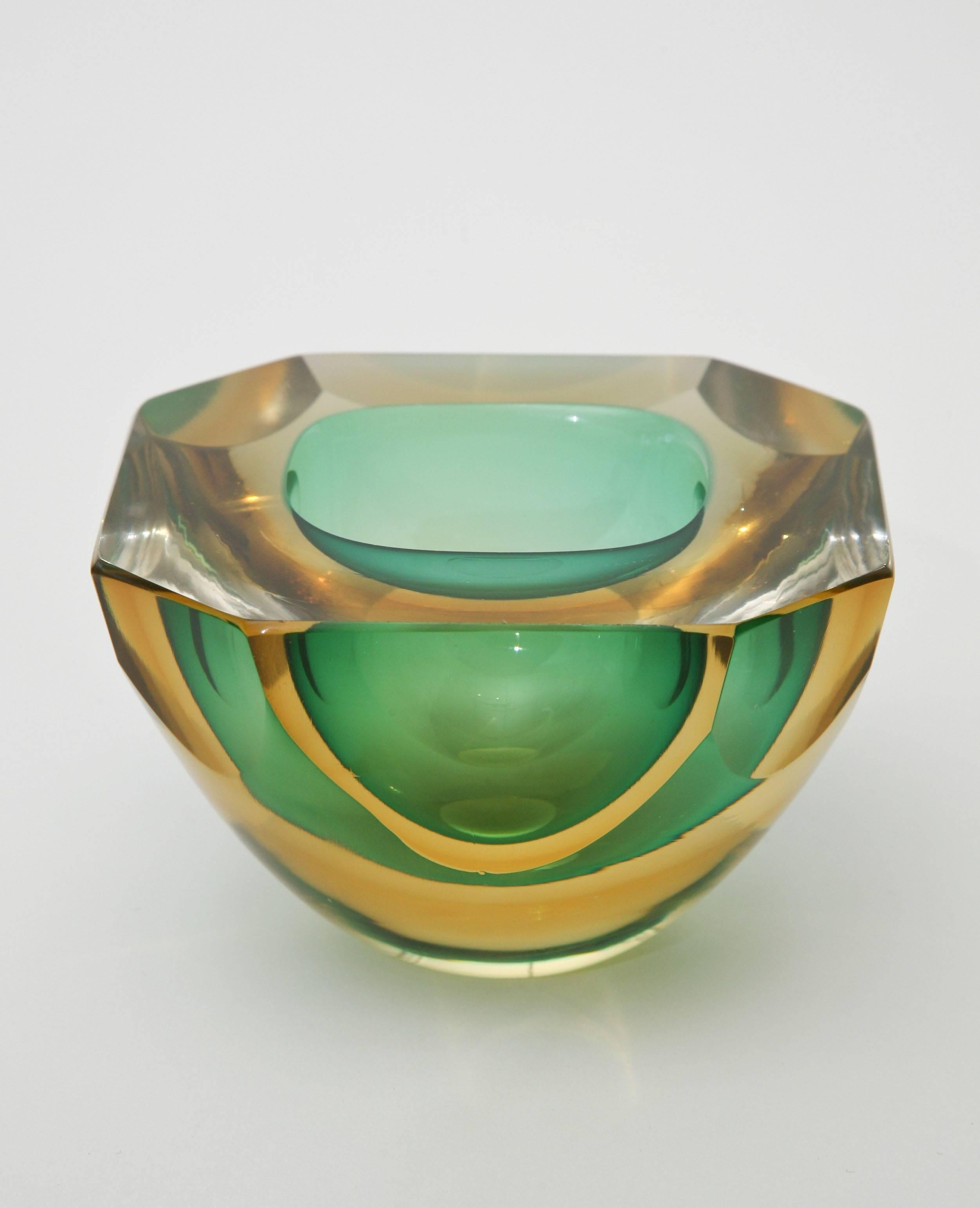 Modern Italian Murano Sommerso Flat Cut Polished Sculptural Geode Bowl