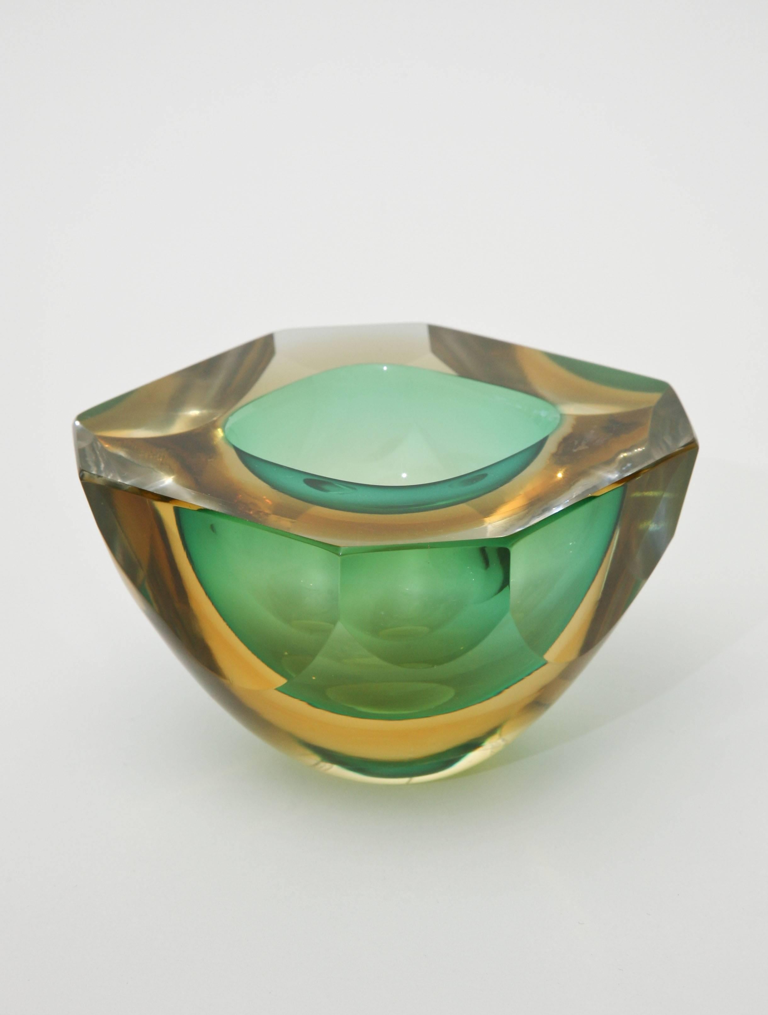 Italian Murano Sommerso Flat Cut Polished Sculptural Geode Bowl 1