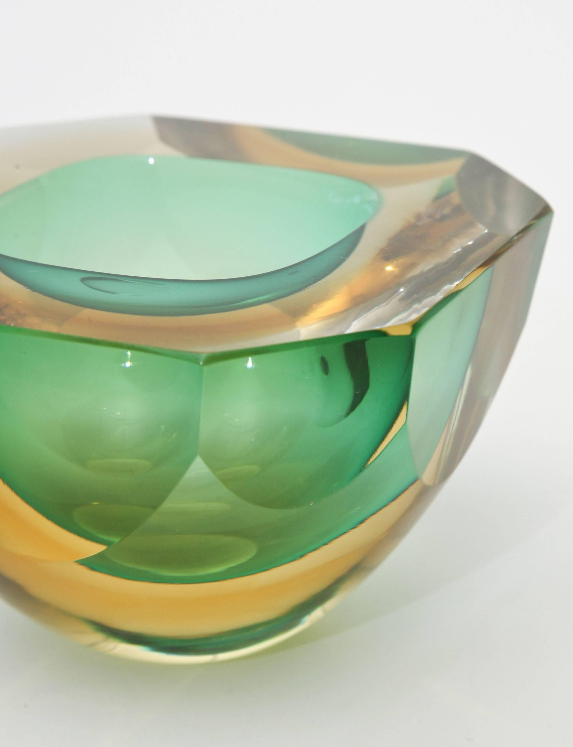 Glass Italian Murano Sommerso Flat Cut Polished Sculptural Geode Bowl