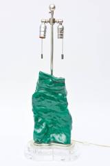 Malachite, Lucite and Silver Leaf Sculptural Table Lamp One of a Kind 80's