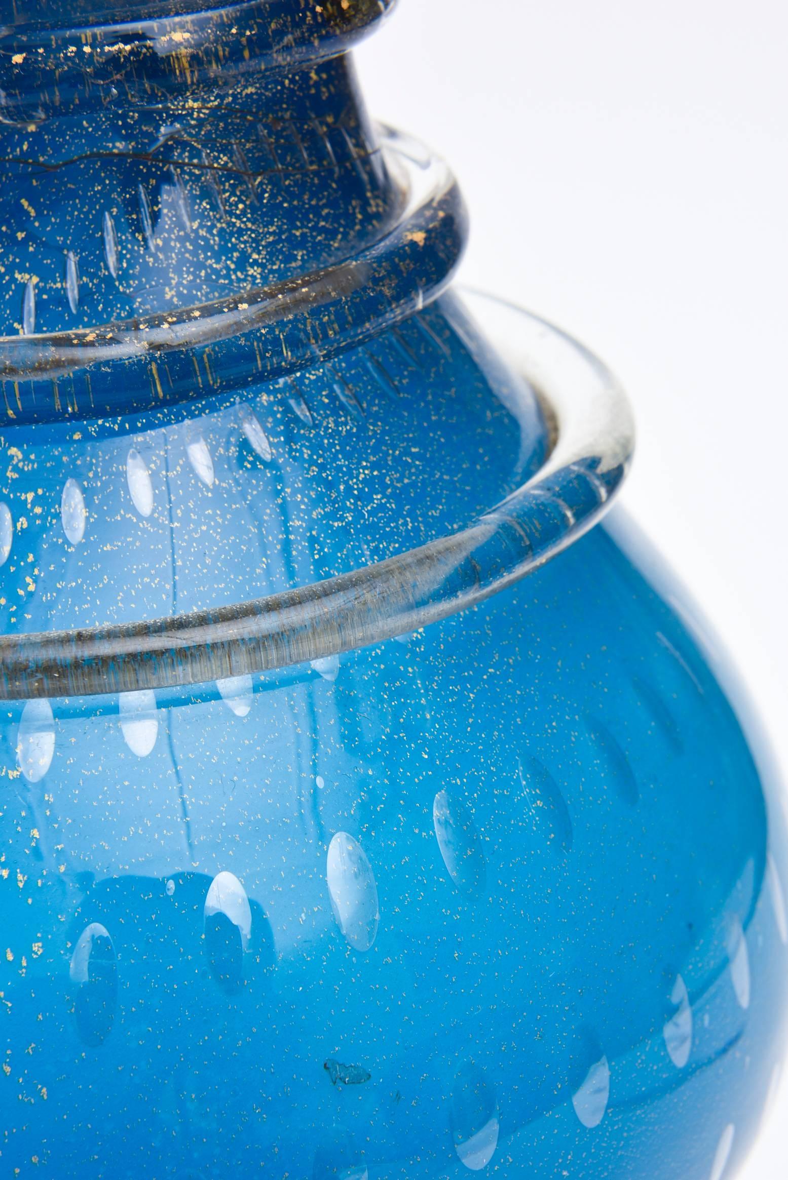 Italian Murano Sapphire Blue Glass/ Gold Aventurine& Brass Table Lamp/SALE 1
