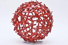 Spherical Red Enameled Steel Limited Edition Sculpture Entitled "Veiled"