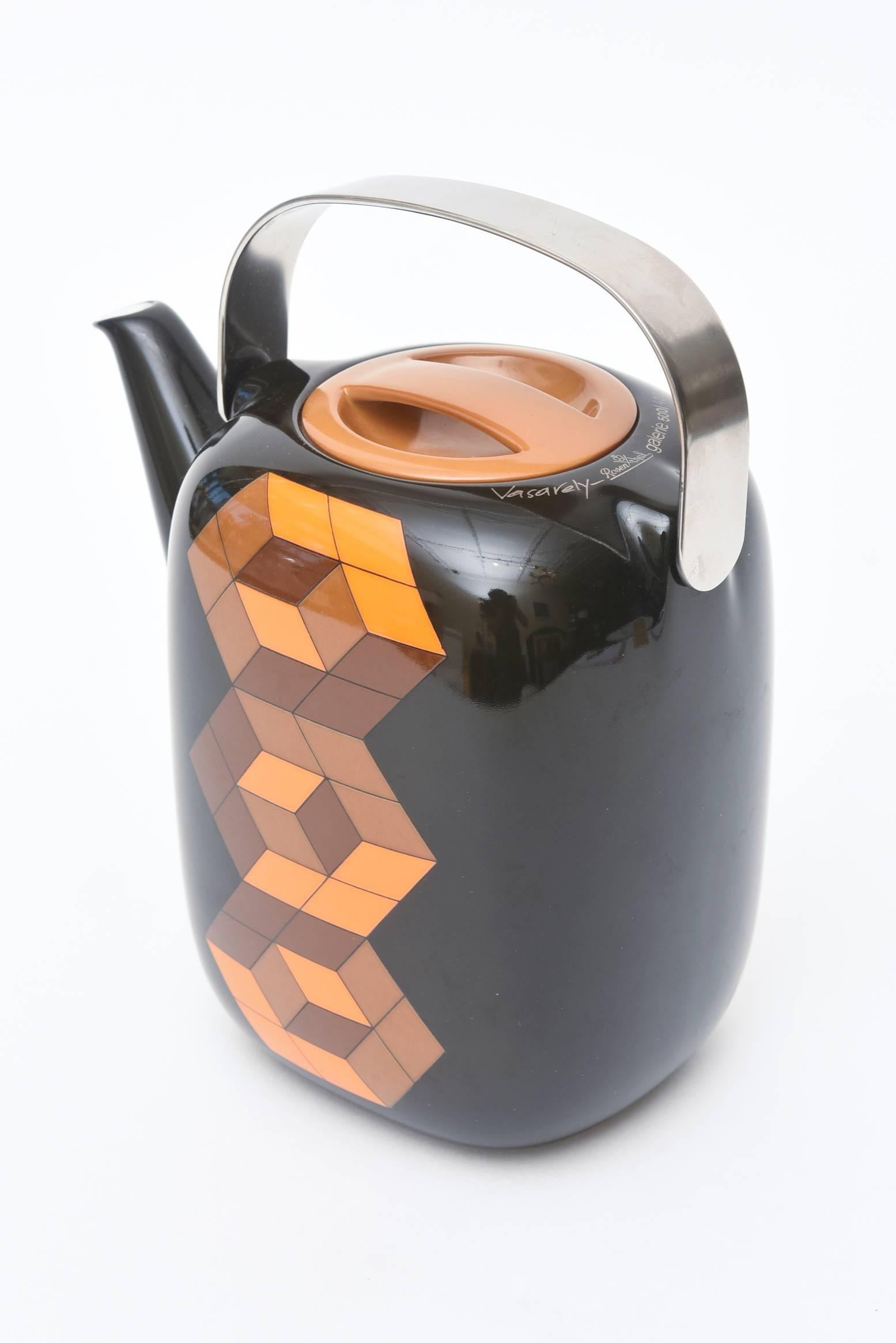 Modern  Rare Victor Vasarely Optical Sculptural Porcelain Teapot