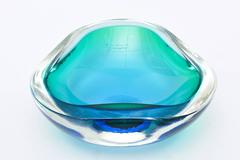 Italian Murano Seguso Sommerso Geode Flat Cut Polished Glass Bowl
