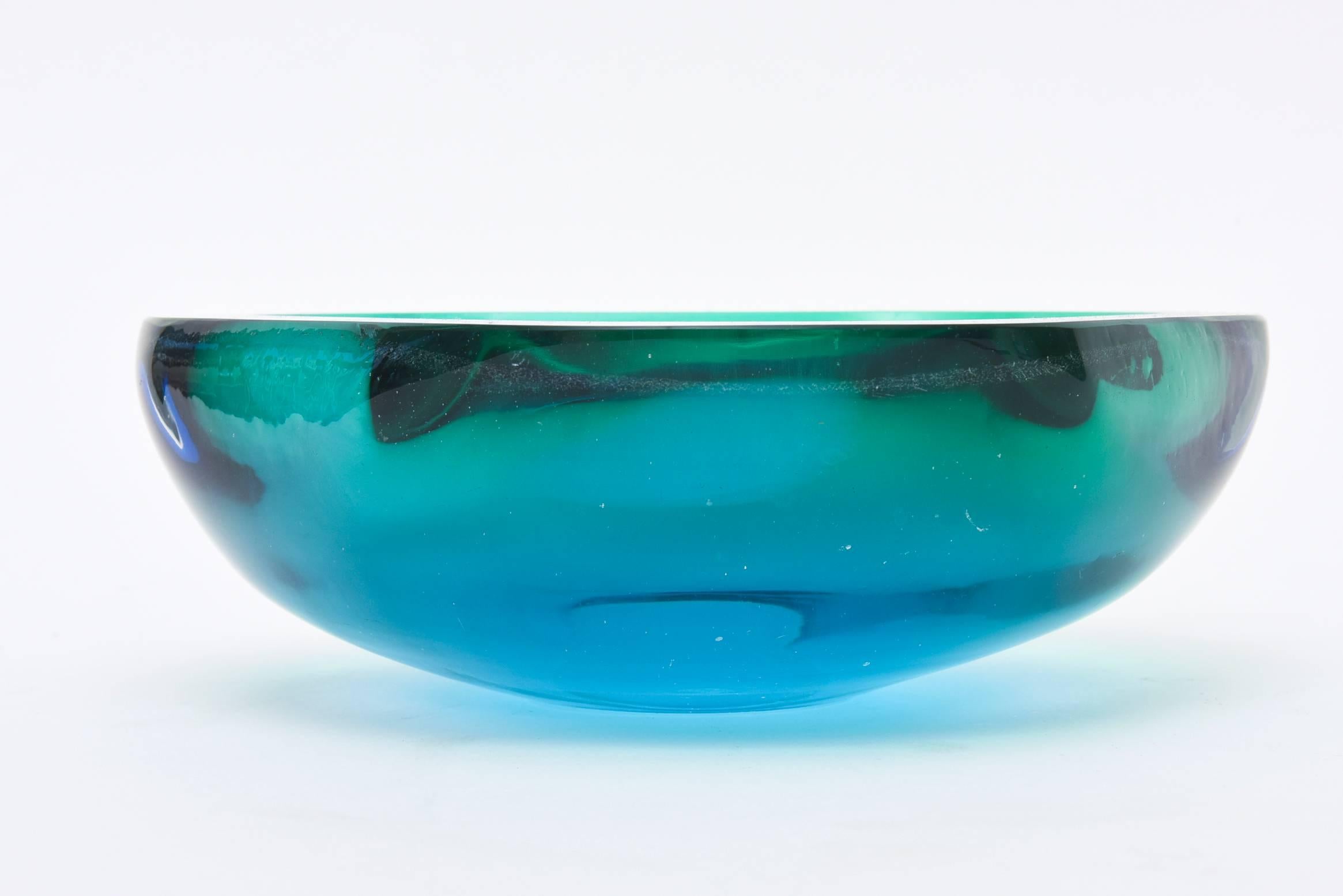 Organic Modern Italian Murano Seguso Sommerso Geode Flat Cut Polished Glass Bowl 