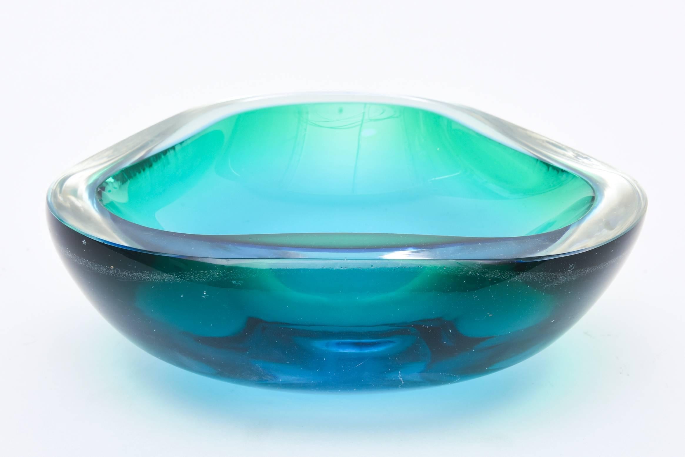 Italian Murano Seguso Sommerso Geode Flat Cut Polished Glass Bowl  4