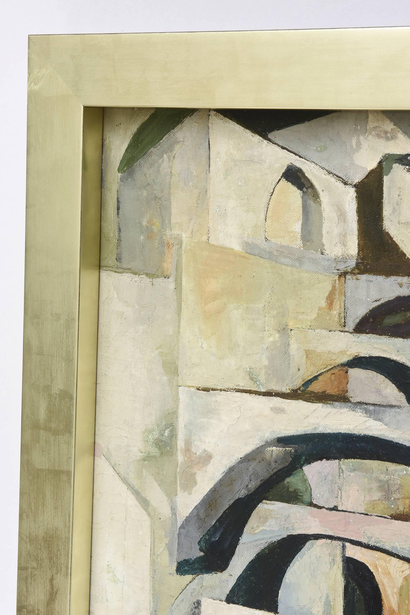 Mid-20th Century Modernist Cubist Mid-Century Painting Entitled 