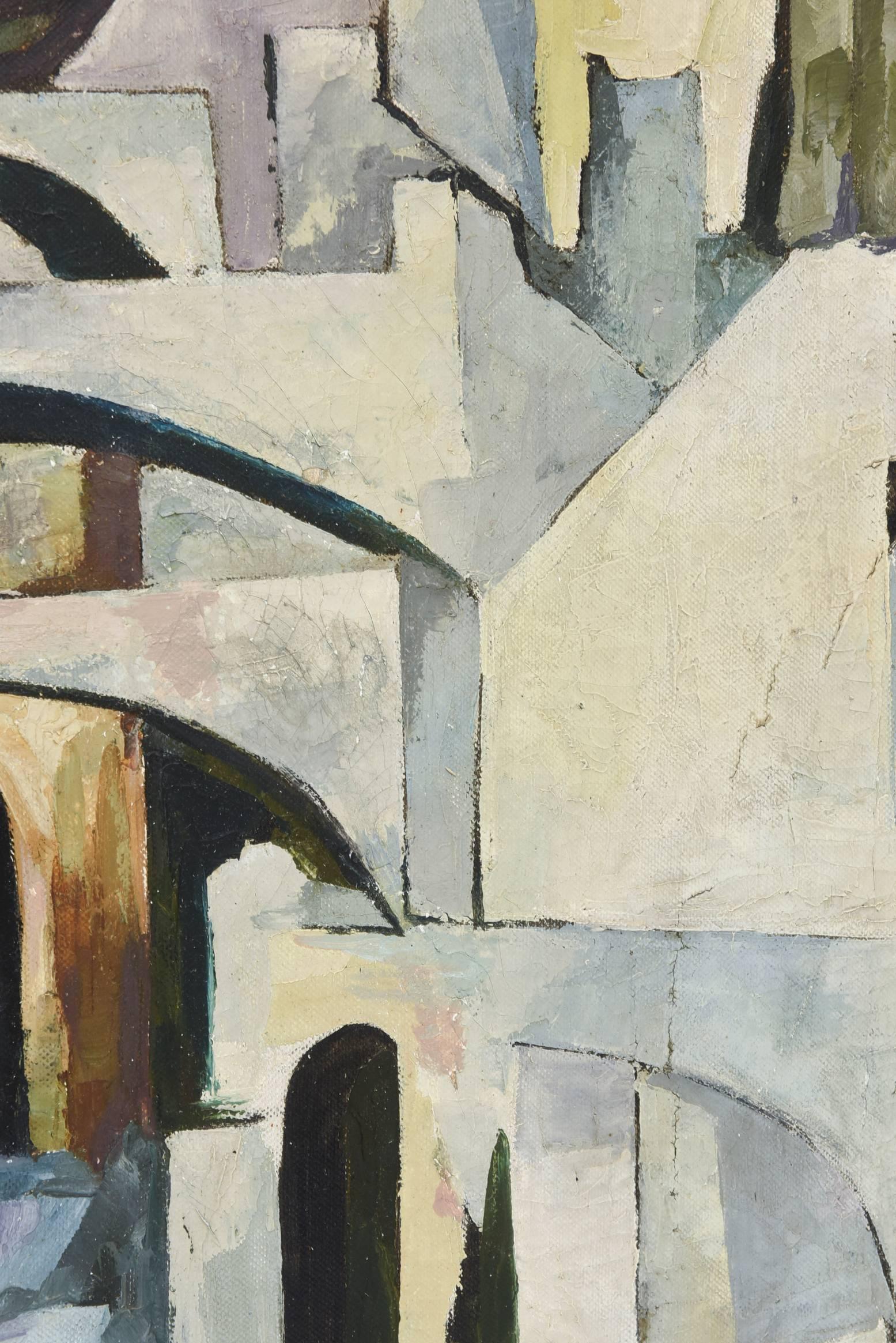 Italian Modernist Cubist Mid-Century Painting Entitled 