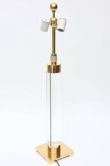 Column Clear Lucite and Gold-Plated Brass Table or Desk Lamp