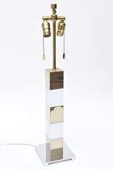 Karl Springer Style Alternating Brass and Chrome Cube Column Table or Desk Lamp