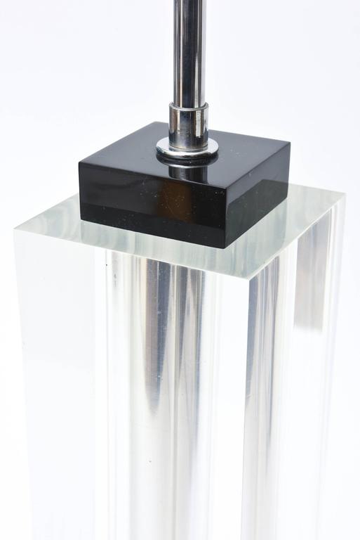 Vintage Square Black and Clear Lucite Table Or Desk Lamp For Sale at