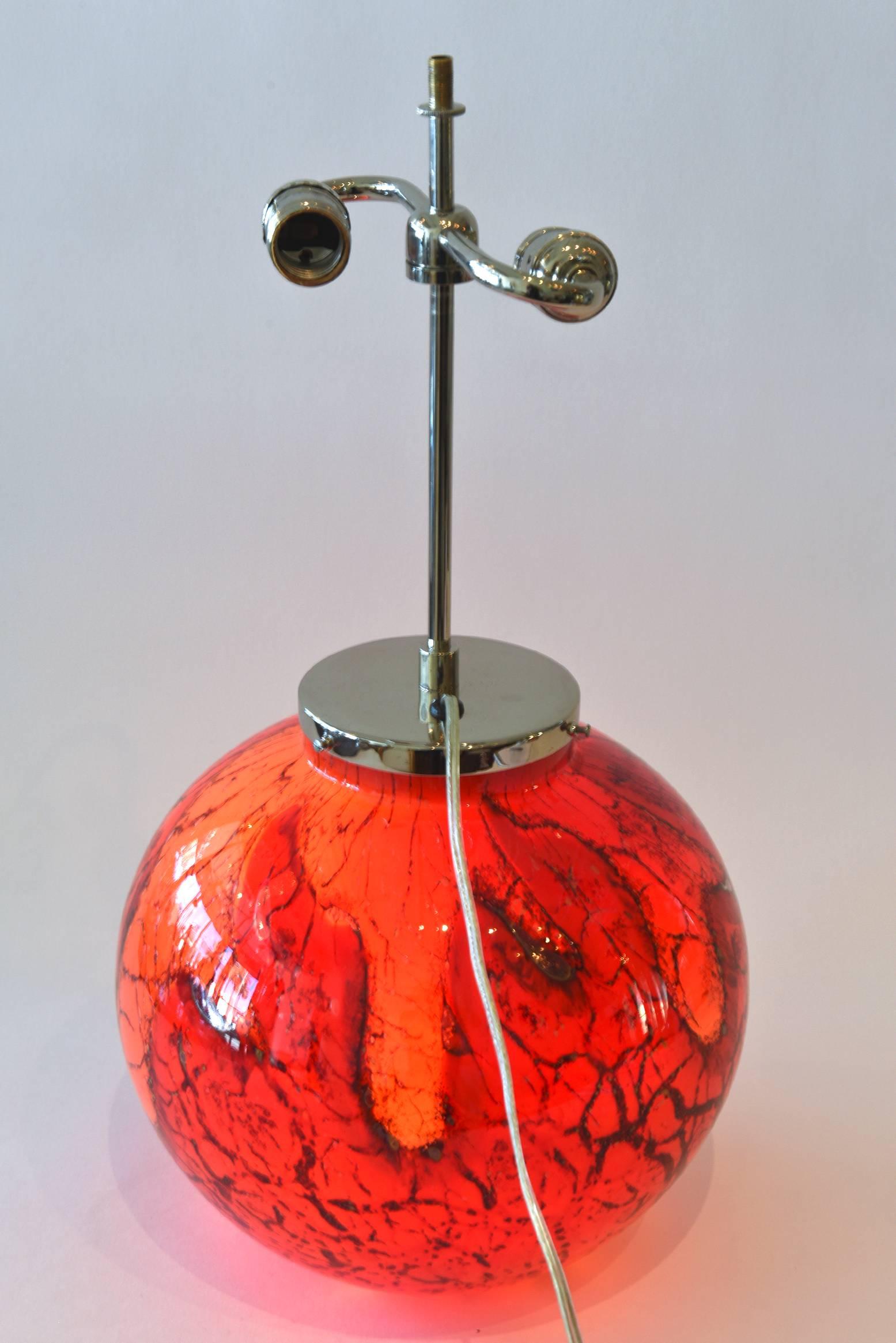 Vintage Wmf Red, Orange, White Black Glass and Chrome Sphere Table or Desk Lamp For Sale 2