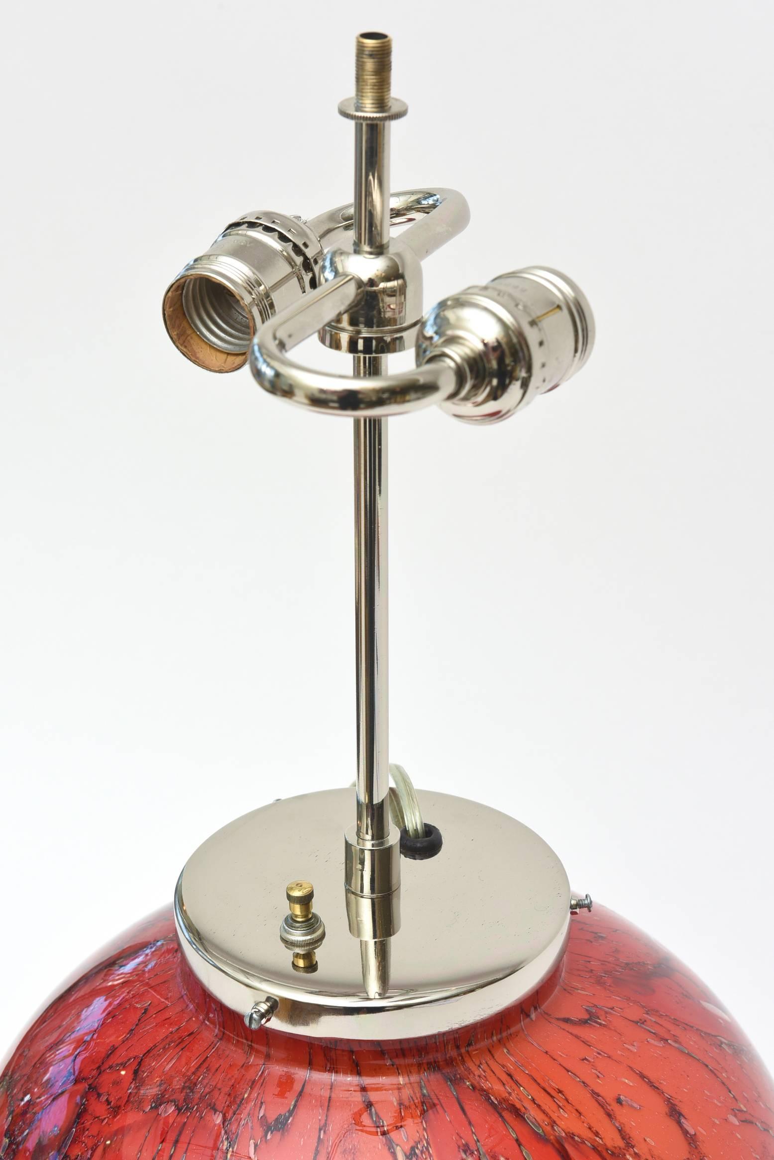 German Vintage Wmf Red, Orange, White Black Glass and Chrome Sphere Table or Desk Lamp For Sale
