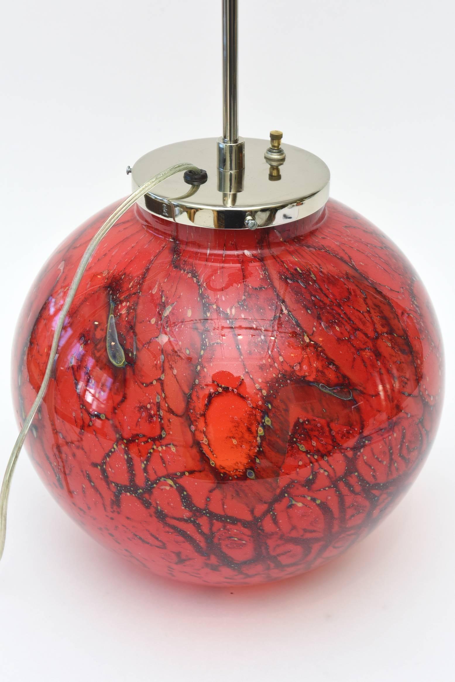 Vintage Wmf Red, Orange, White Black Glass and Chrome Sphere Table or Desk Lamp In Good Condition For Sale In North Miami, FL