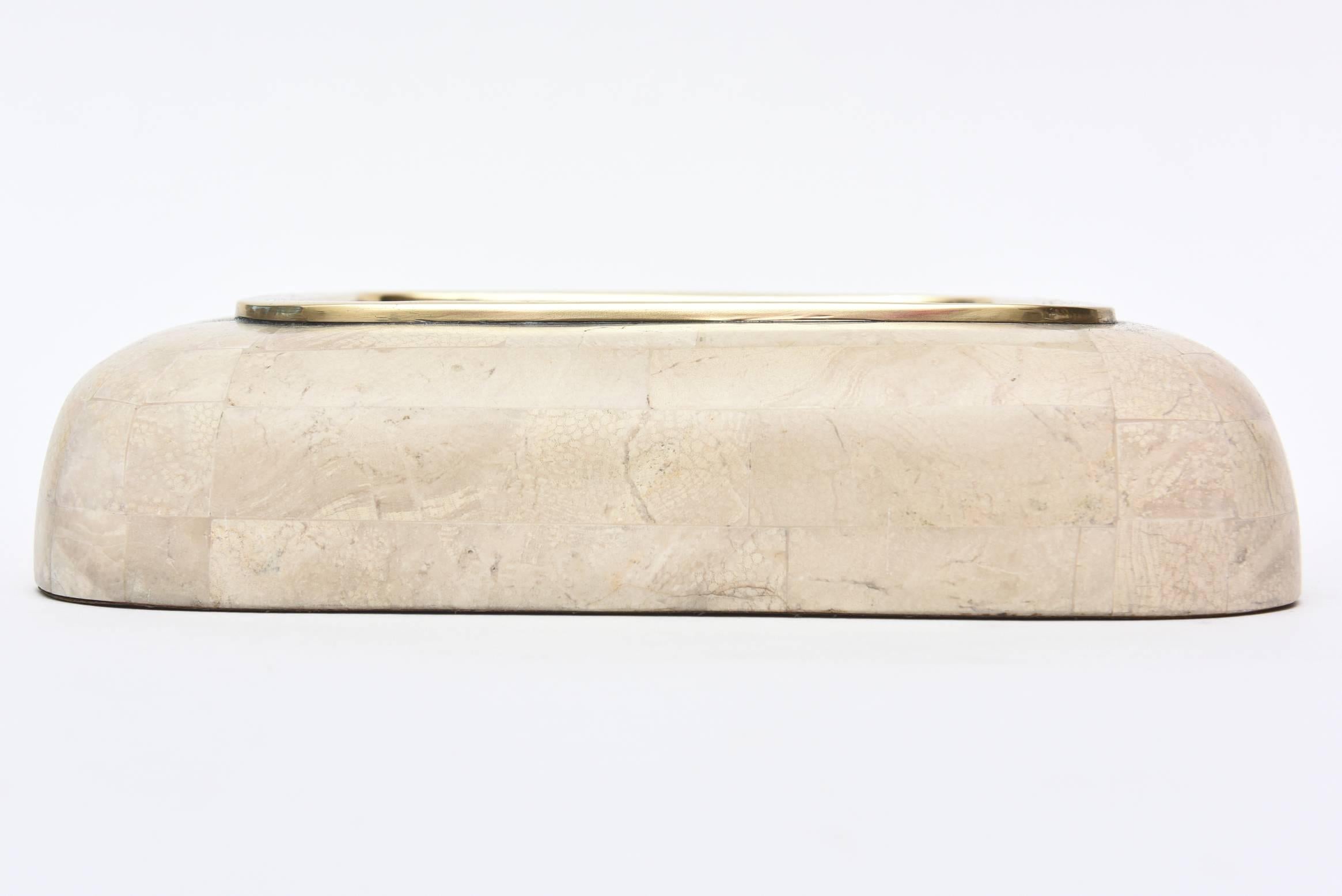 Maitland-Smith Tessellated Stone and Polished Brass Large Bowl 3